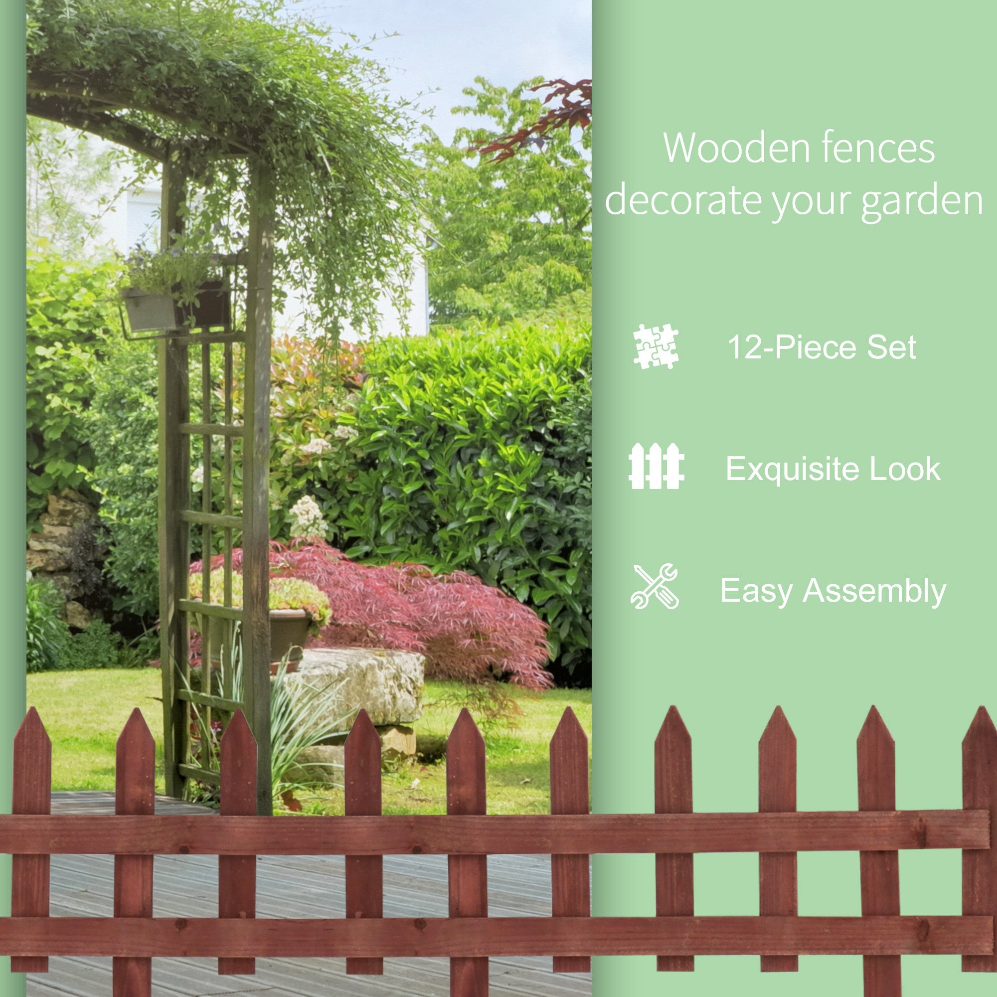 Outsunny Set of 12 Wooden 60cm Garden Fence Pieces - North Peak Garden Furniture