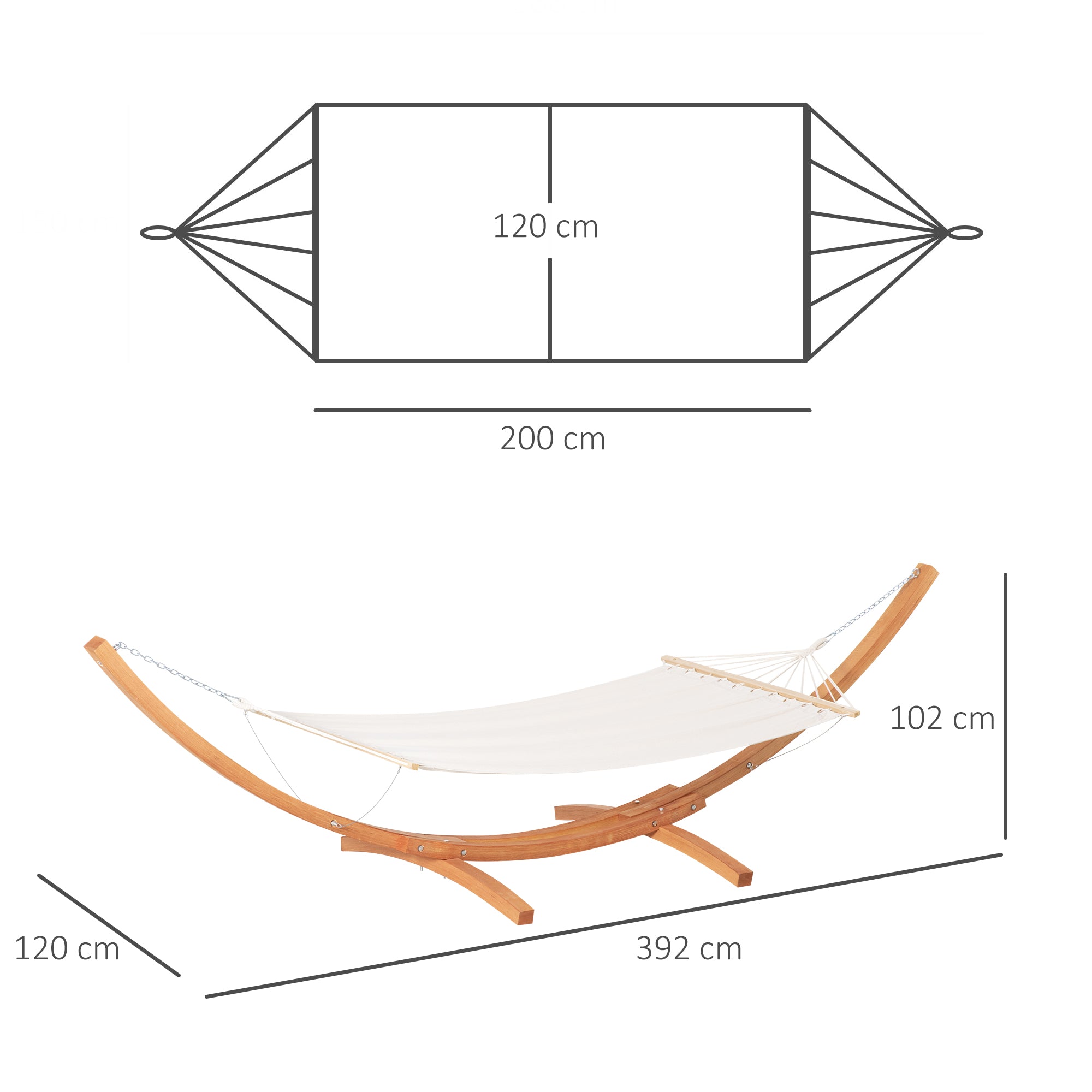 Outsunny Outdoor Garden Hammock with Wooden Stand Swing Hanging Bed for Patio White - North Peak Garden Furniture