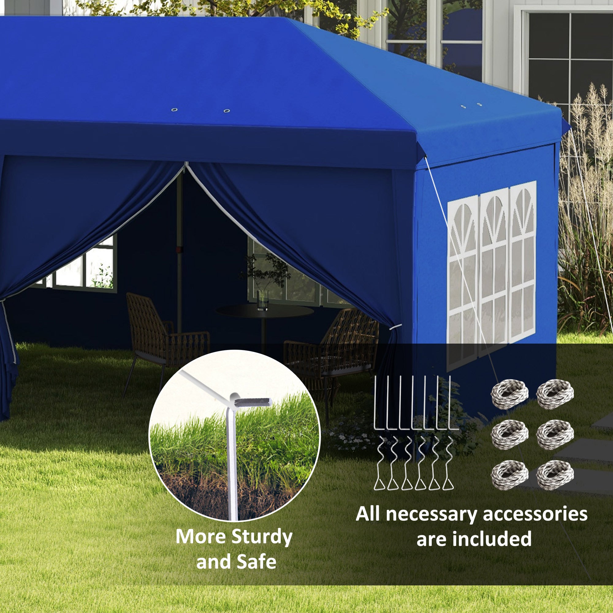 Outsunny 3 x 6m Pop-Up Gazebo, with Curtain Walls and Windows - Blue