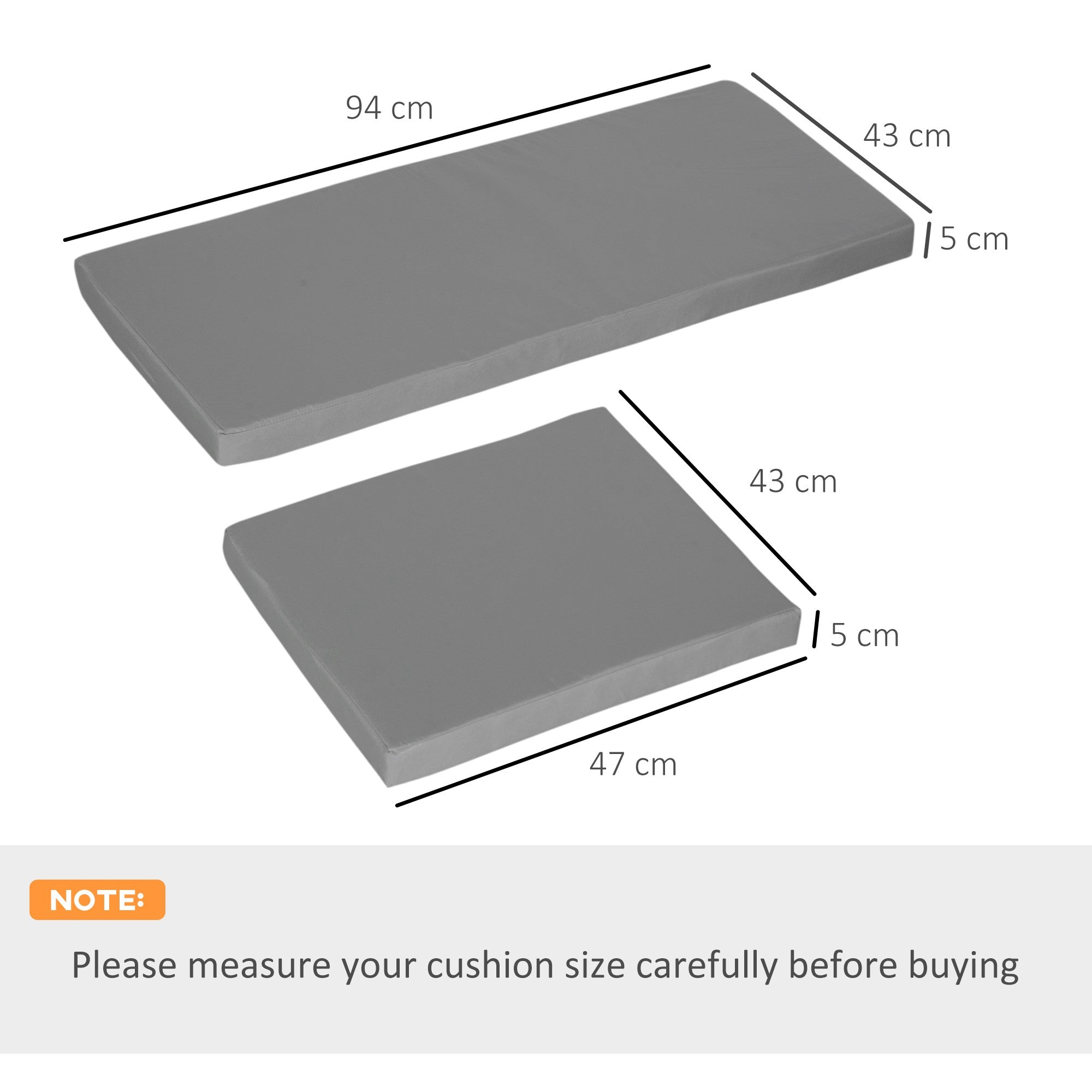 Outsunny Outdoor Seat Cushion Pads for Rattan Furniture, 3 PCs Garden Furniture Cushions, Dark Grey - North Peak Garden Furniture