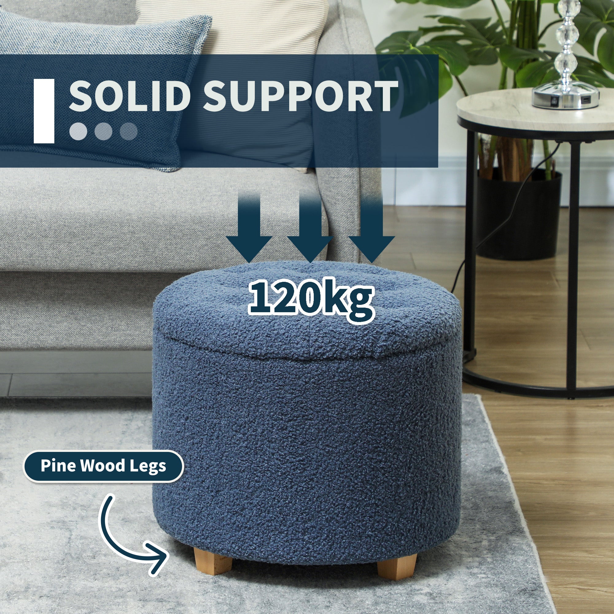 HOMCOM 31.8L Teddy Fleece Storage Ottoman - Blue - North Peak Garden Furniture