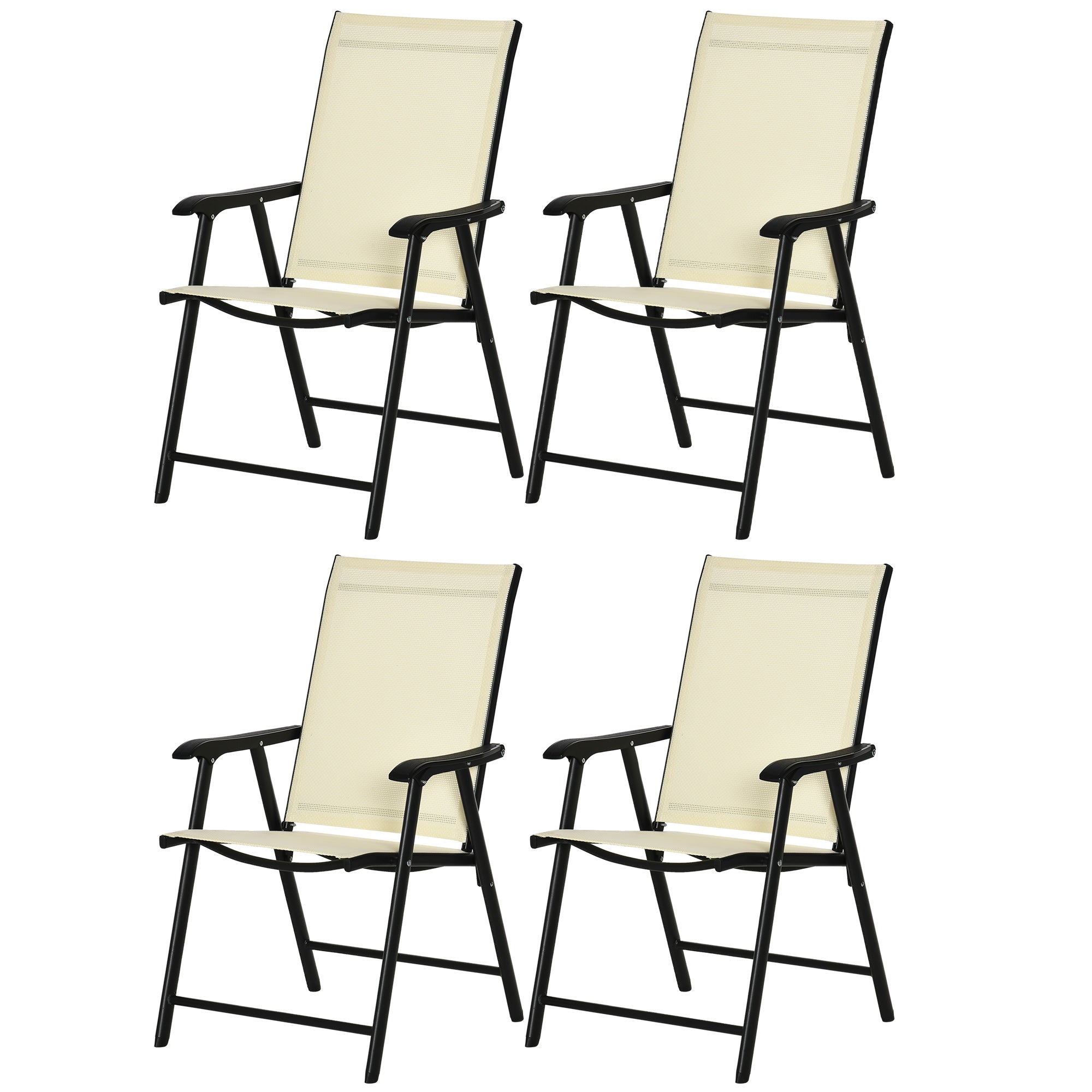 Outsunny Set of 4 Folding Garden Chairs, Metal Frame Garden Chairs Outdoor Patio Park Dining Seat with Breathable Mesh Seat, Beige