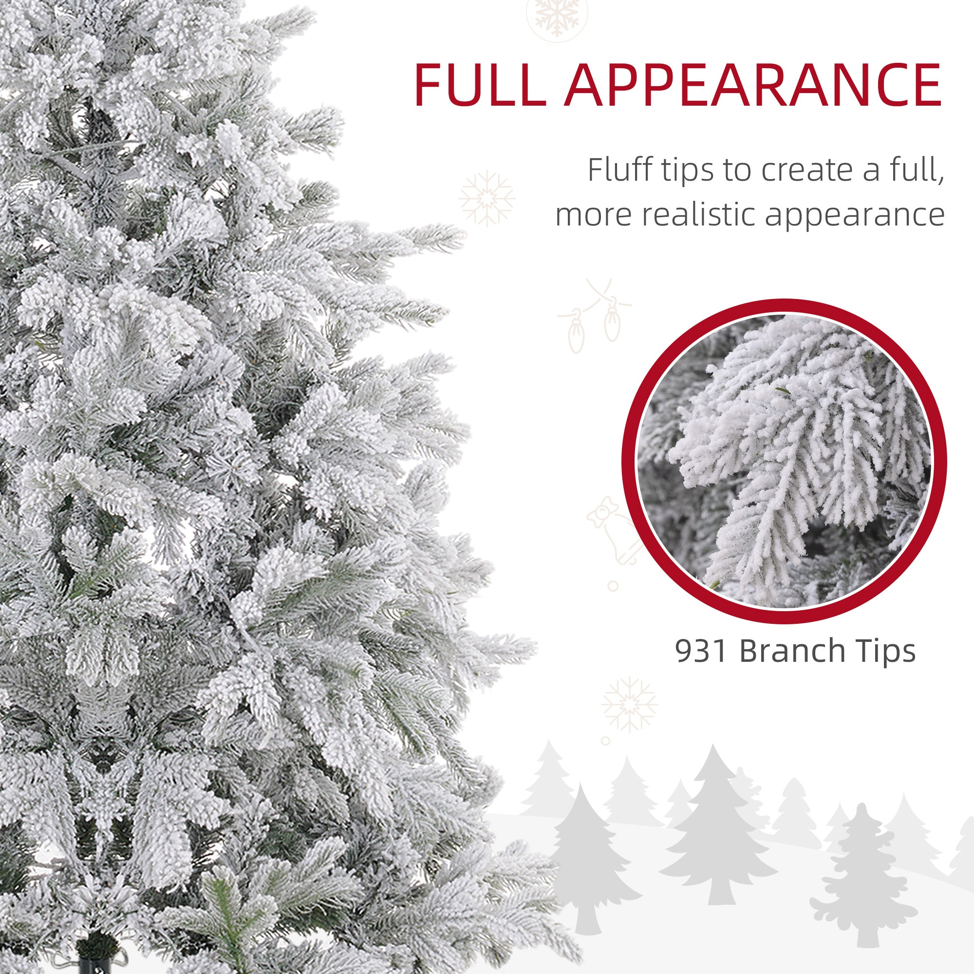 HOMCOM 5ft Bushy Snow-Flocked Artificial Christmas Tree, with LED Lights - North Peak Garden Furniture