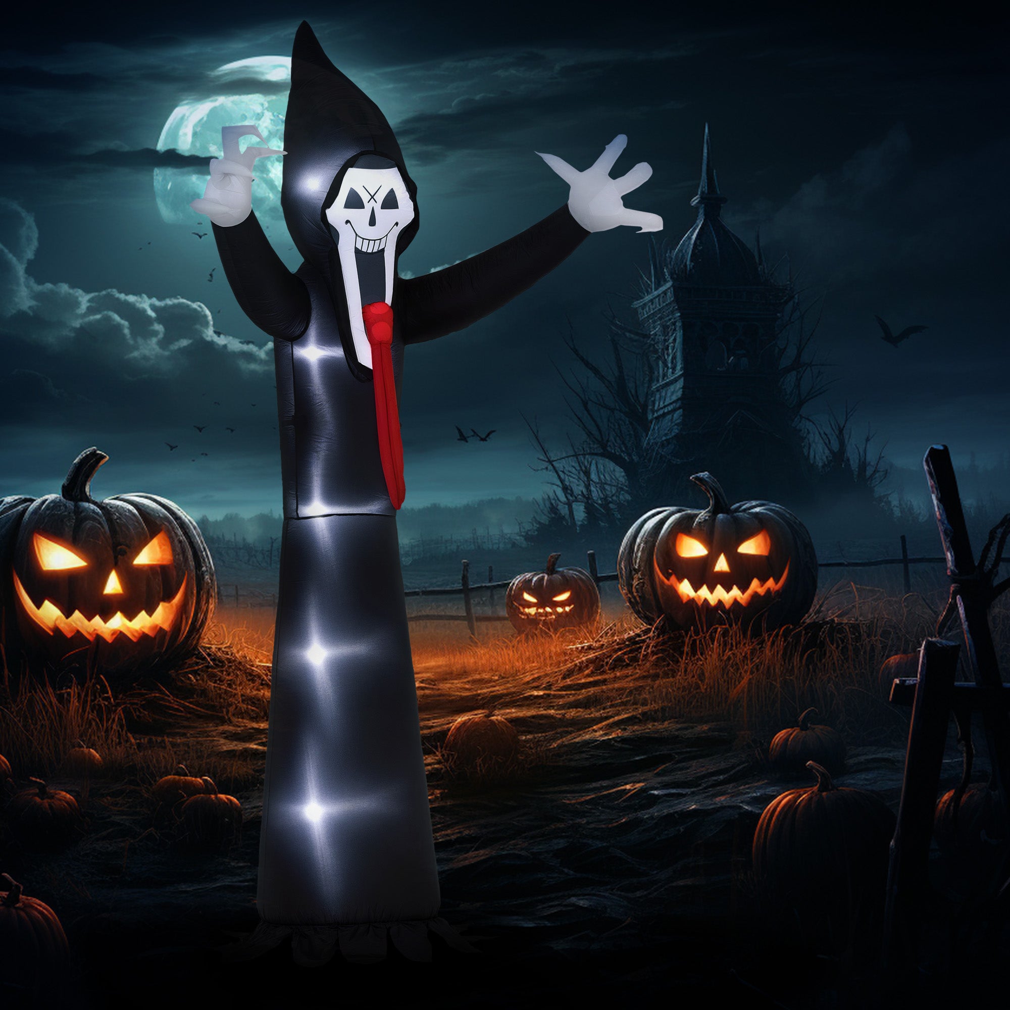 Outsunny 10 FT Grim Reaper Halloween Inflatable with 5 Built-in LED Lights, Blow Up Outdoor Halloween Decoration for Indoor, Outdoor Party