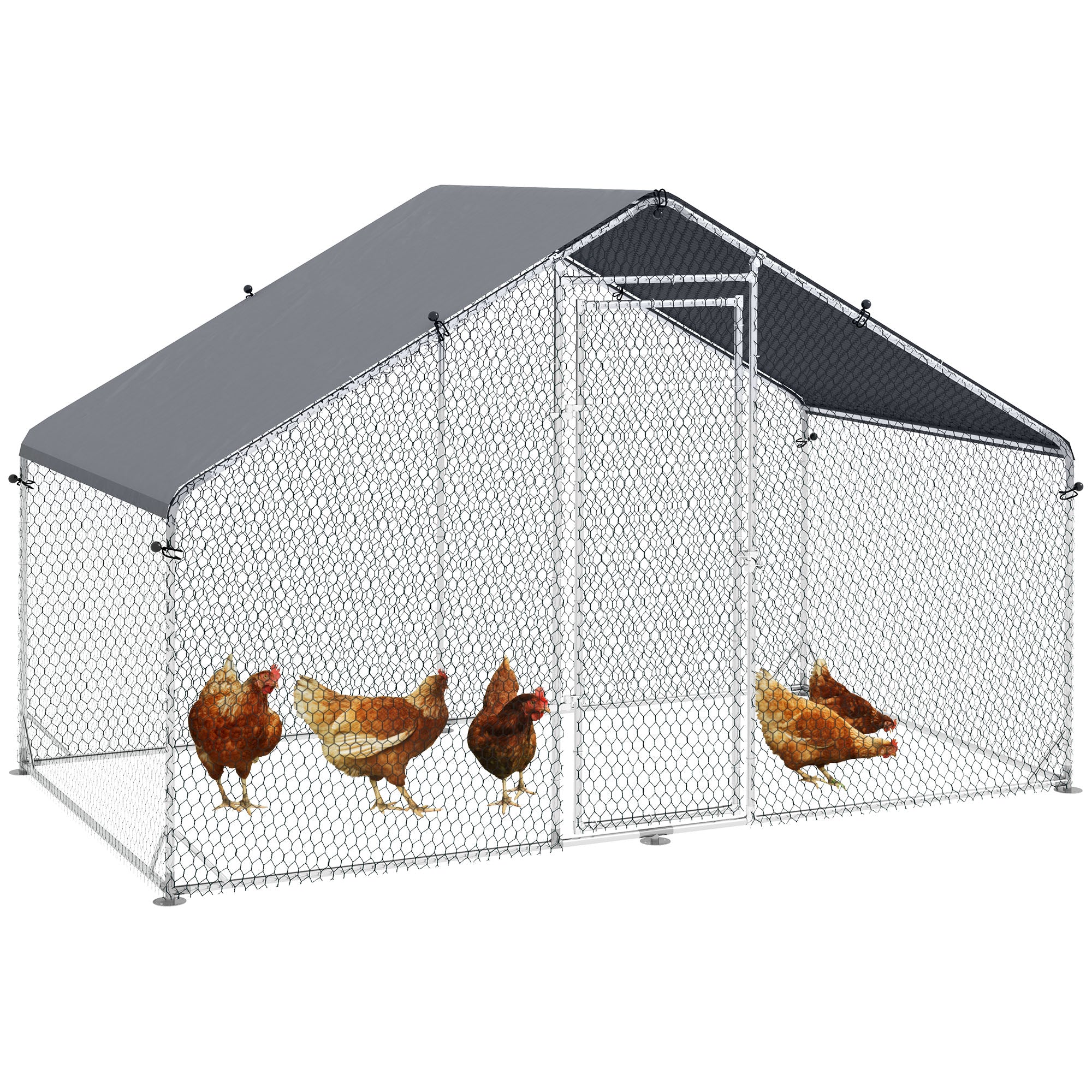 PawHut Galvanised Walk In Chicken Coop Hen House w/ Water-Resist Cover, 3 x 1.7 x 1.9m - North Peak Garden Furniture
