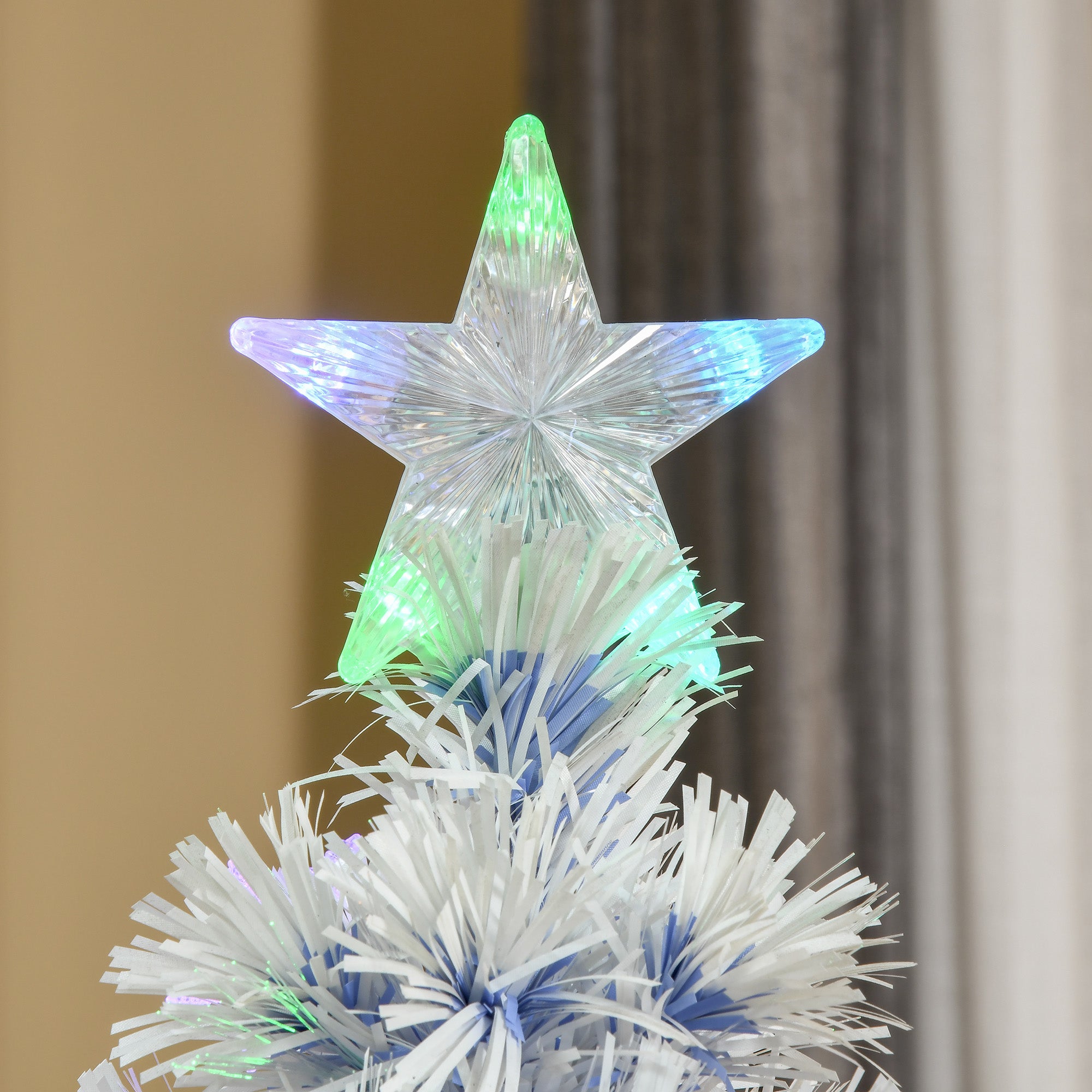 HOMCOM 5FT Artificial Fibre Optic Christmas Tree Seasonal Decoration w/ LED Lights Pre-Lit Easy Store White Blue - North Peak Garden Furniture