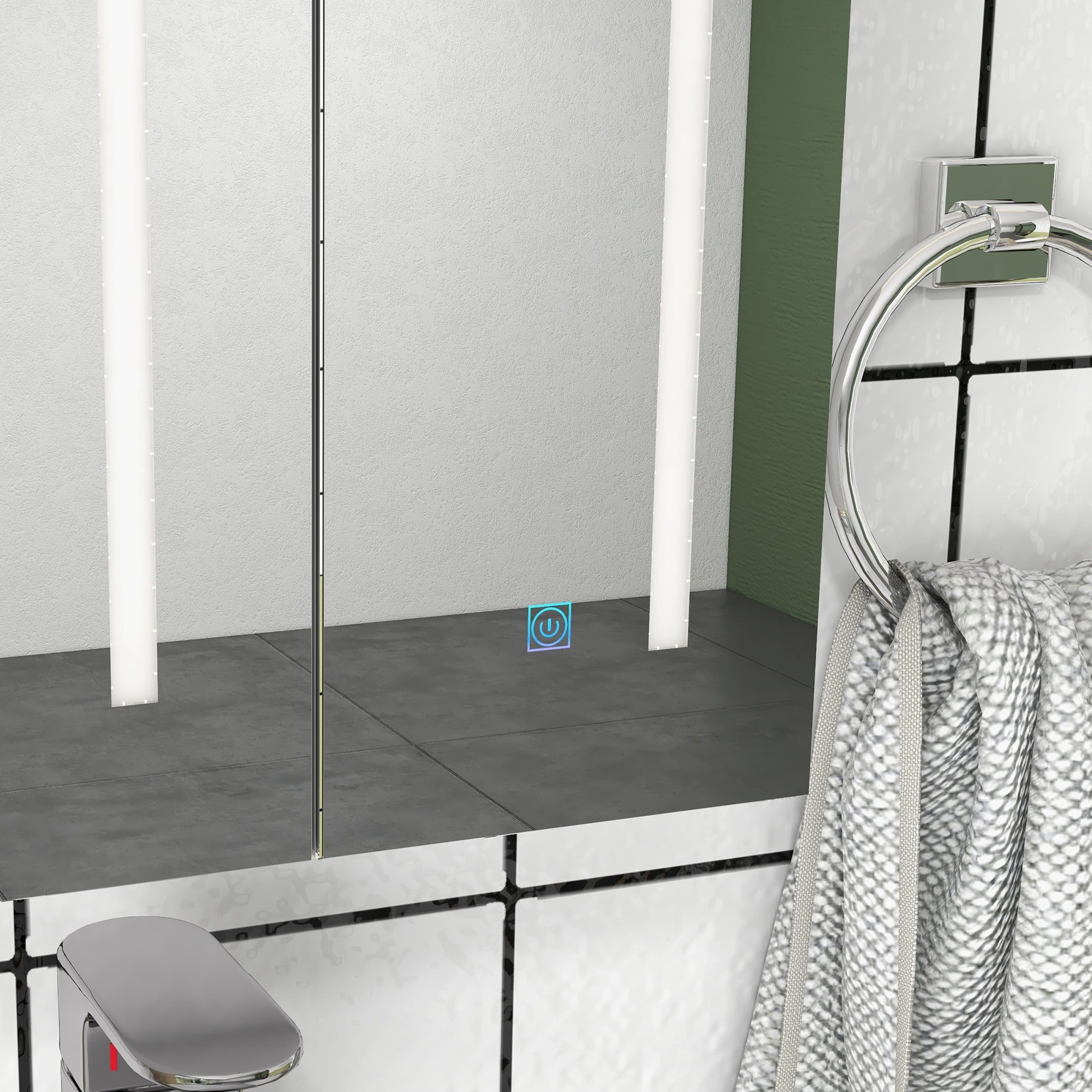 kleankin Bathroom Mirror Cabinet with Light, Bathroom Storage Cupboard with USB Charge, Adjustable Shelf, 90x15x70cm, White - North Peak Garden Furniture
