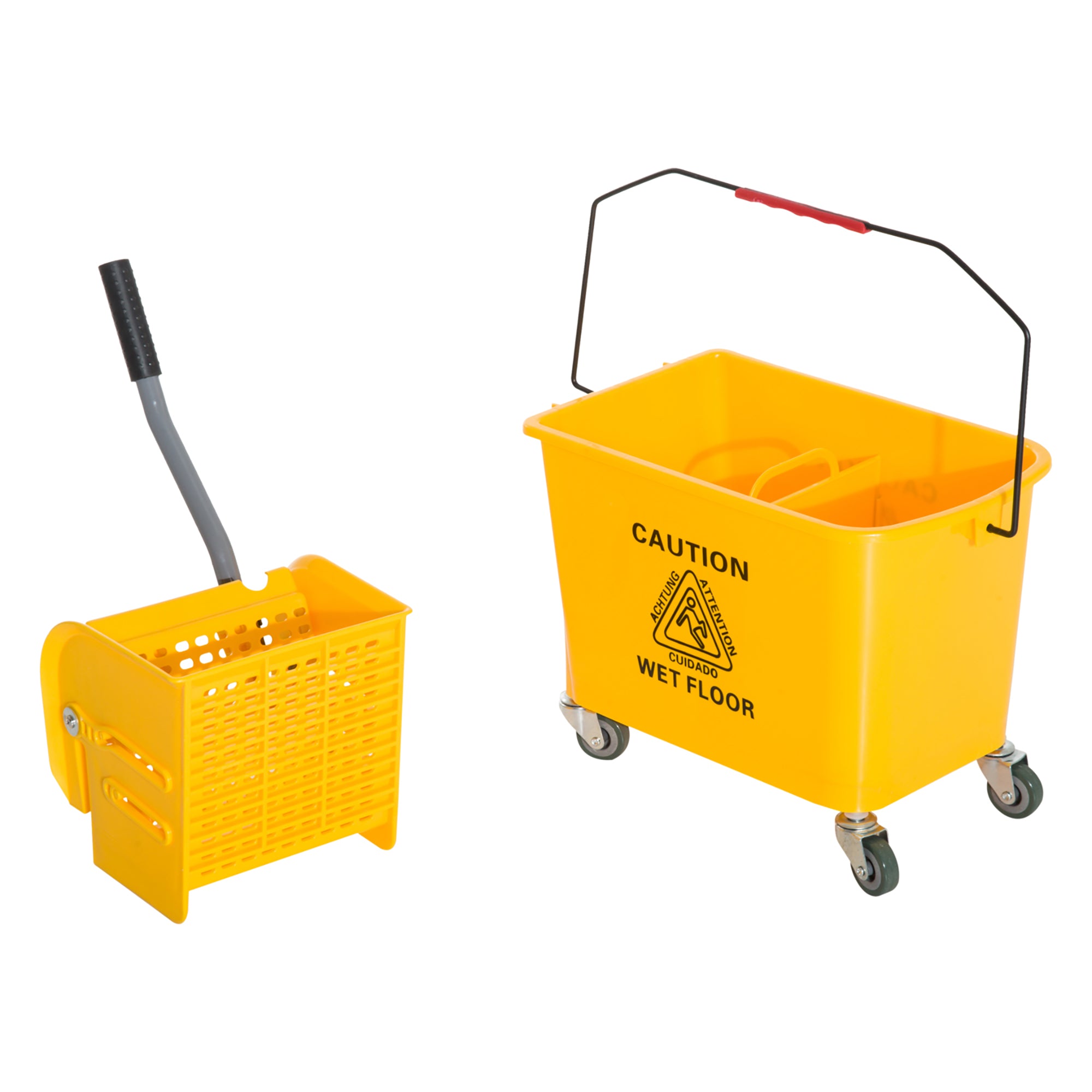 HOMCOM 20L Mop Bucket on Wheels, with Water Separation Panel - Yellow - North Peak Garden Furniture