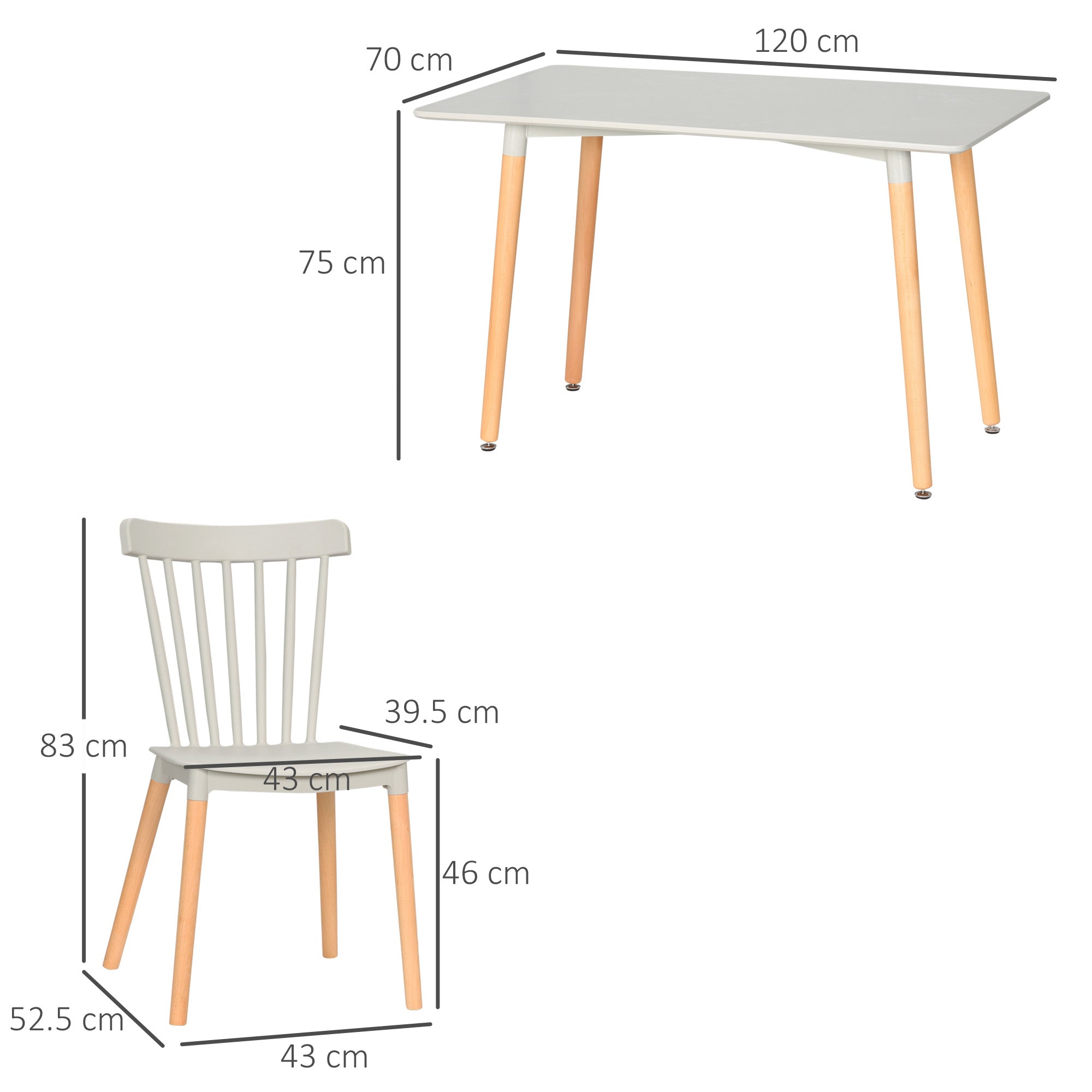 HOMCOM 5 Piece Dining Table Set with Beech Wood Legs, Space Saving Table and 4 Chairs for Small Kitchens, Grey