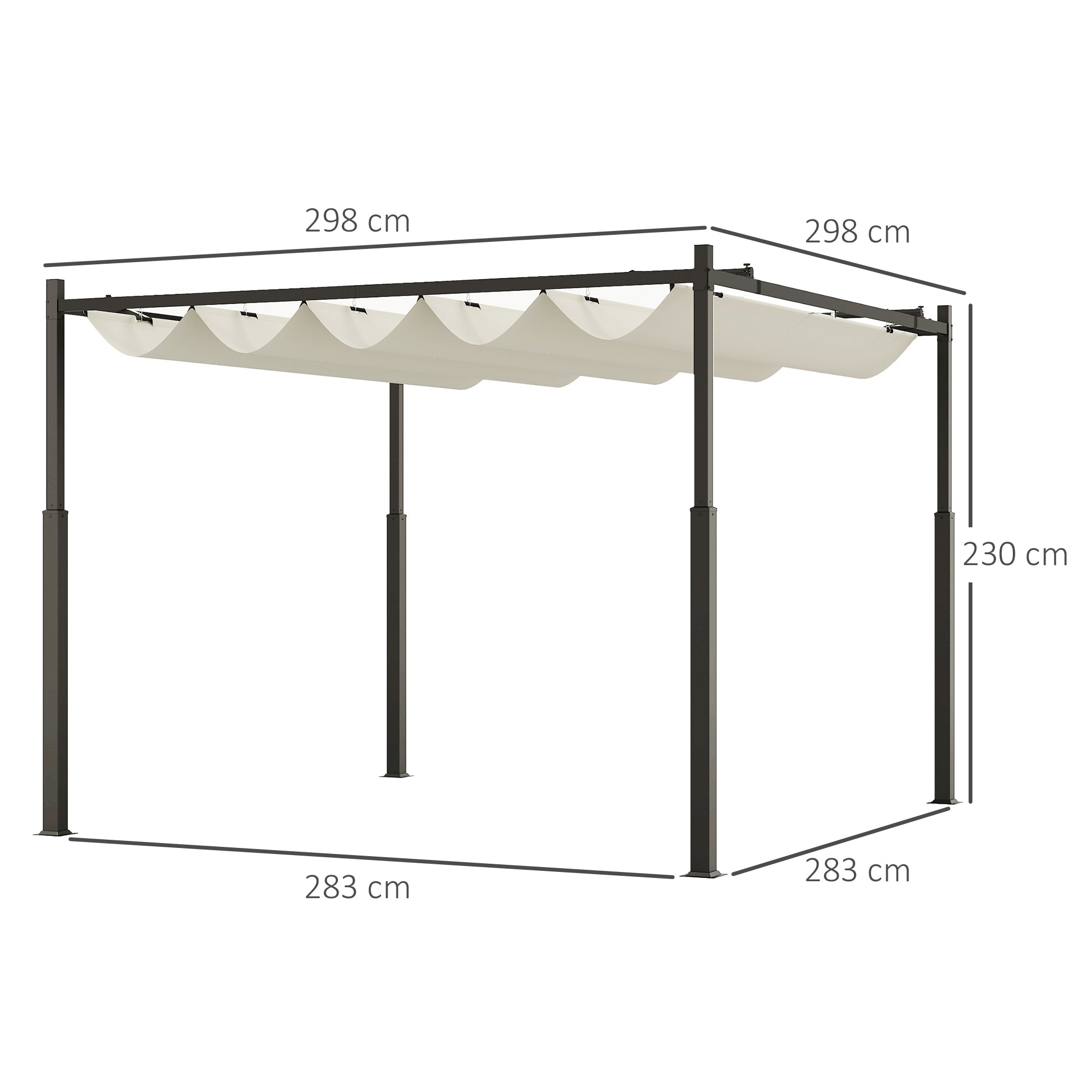 Outsunny 3 x 3(m) Garden Pergola with Retractable Roof and Magnetic Fixture, Outdoor Pergola Kit Sun Shade Canopy, UPF30+, 80mm Metal Column, Cream White - North Peak Garden Furniture