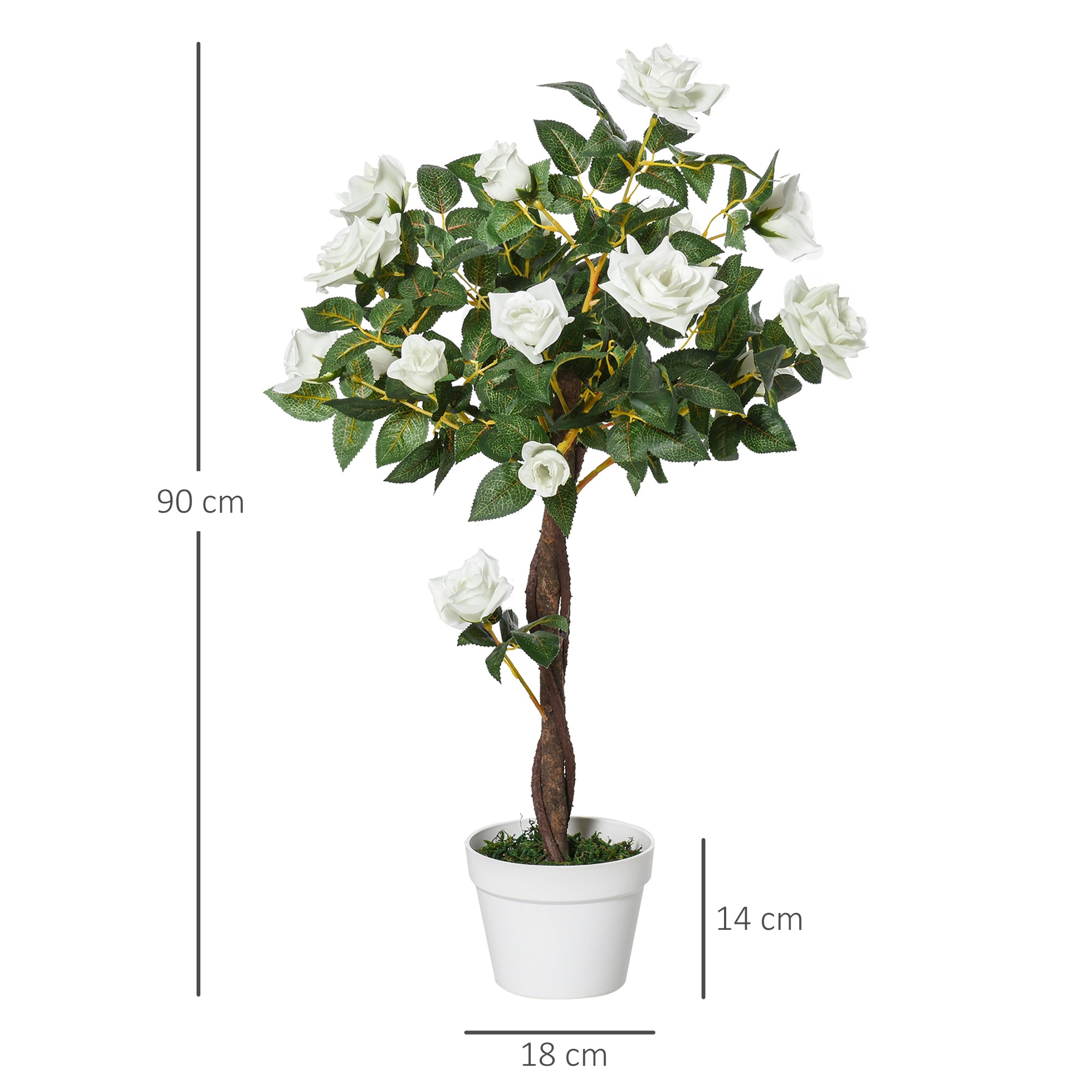 Outsunny Set of 2 Artificial Plants White Rose Floral in Pot, Fake Plants for Home Indoor Outdoor Decor, 90cm - North Peak Garden Furniture