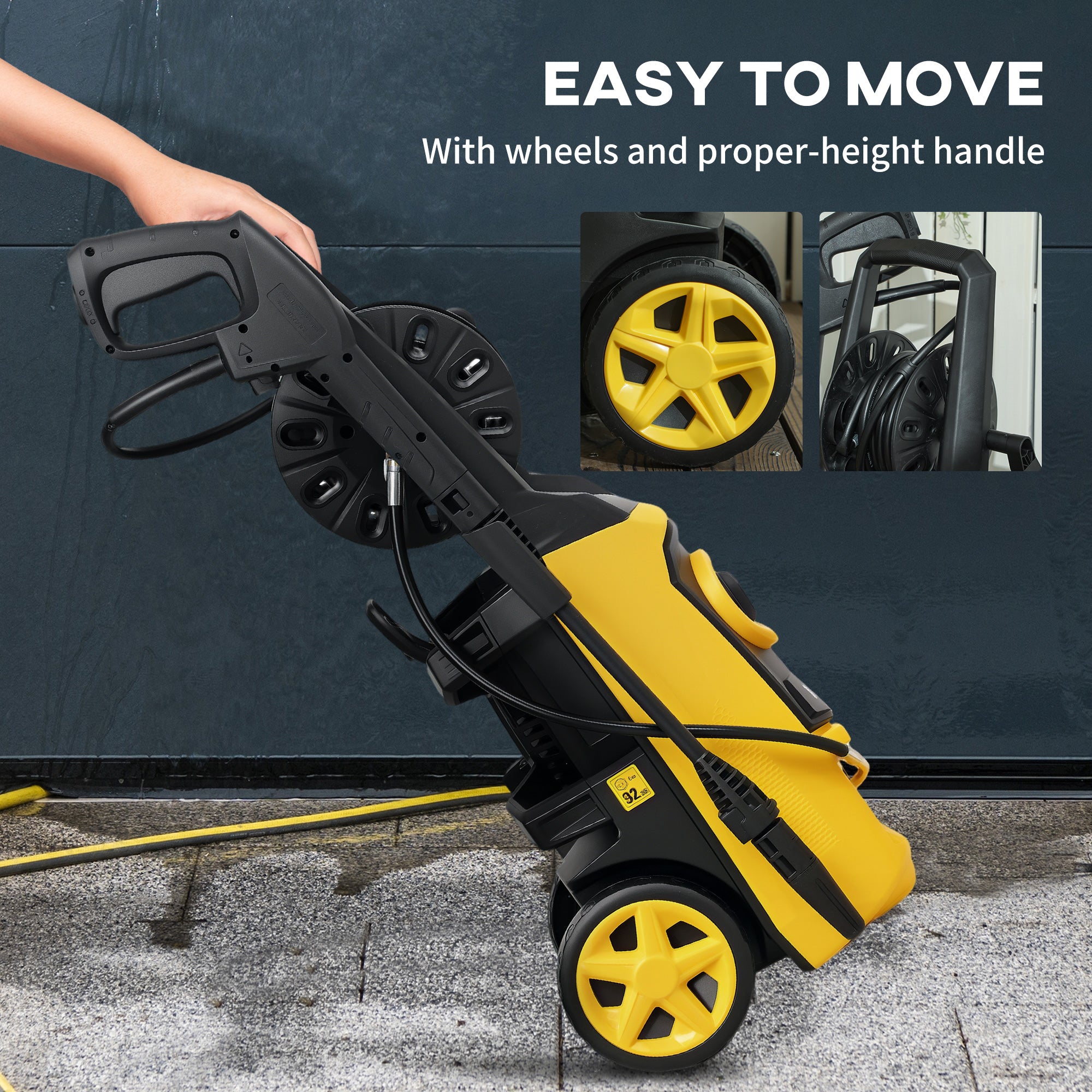 DURHAND 1800W High Pressure Washer, 150 Bar Pressure, 510 L/h Flow, High-Performance Portable Power Washer Jet Wash Cleaner with 6M Hose and Hose Reel for Garden, Car, Furniture, Yellow - North Peak Garden Furniture