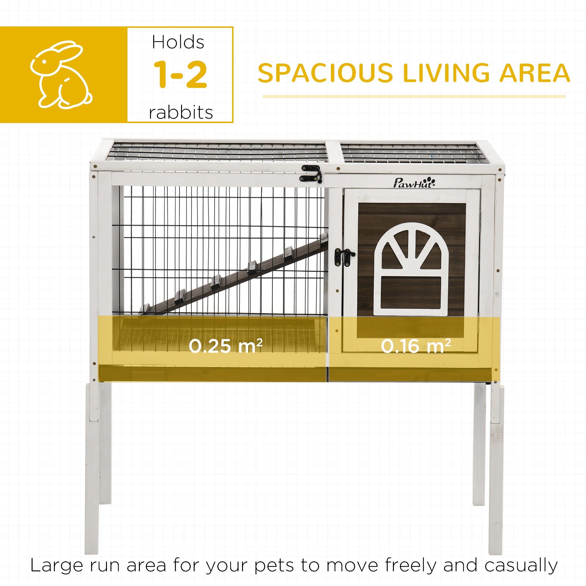 PawHut Wooden Rabbit Hutch, Guinea Pig Cage, with Removable Tray, Openable Roof