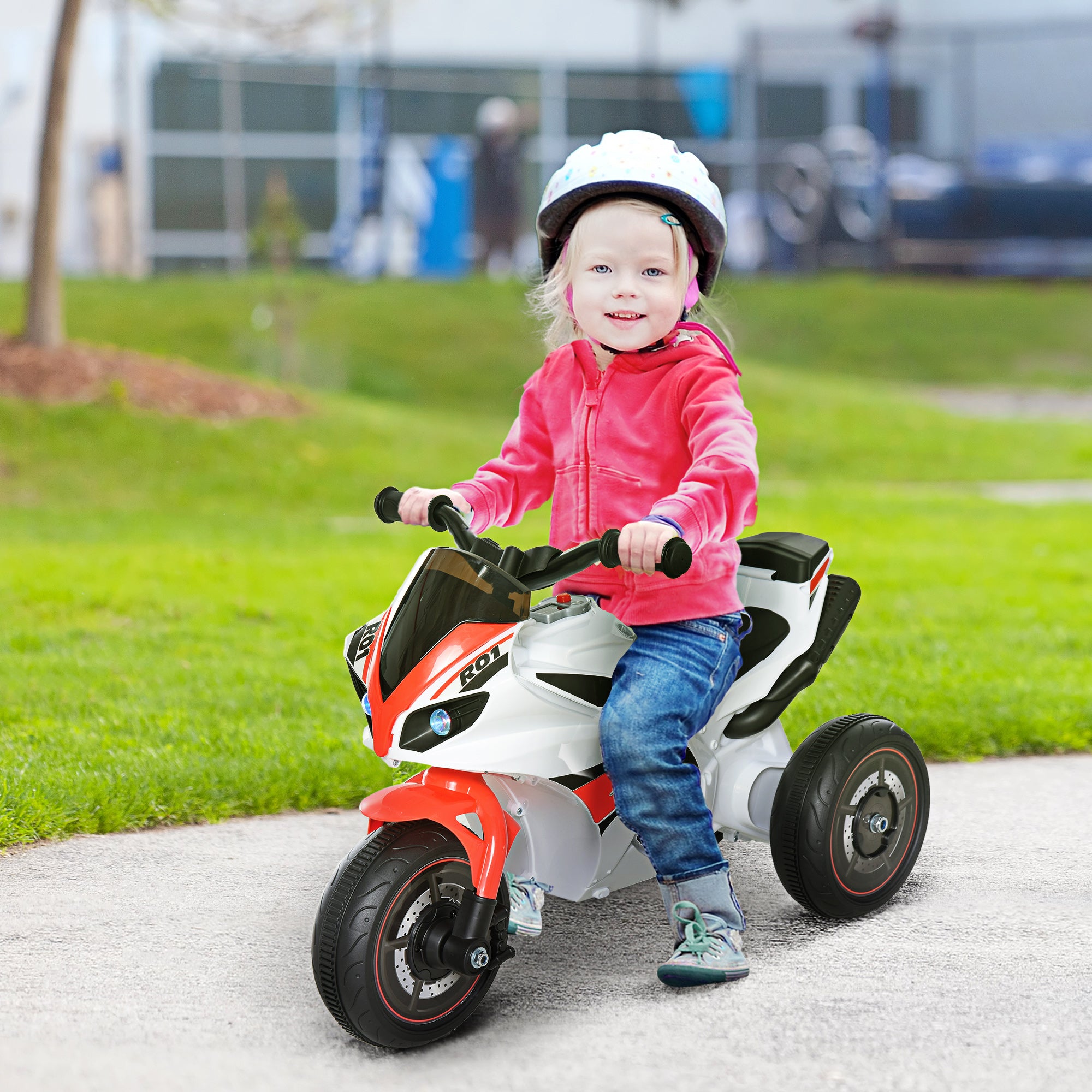 HOMCOM Kids Ride-On Police Bike 3-Wheel Vehicle w/ Music Lights Safe Seat Handlebars Toddler NO POWER Child Learning Fun Development 18-36 Months White - North Peak Garden Furniture