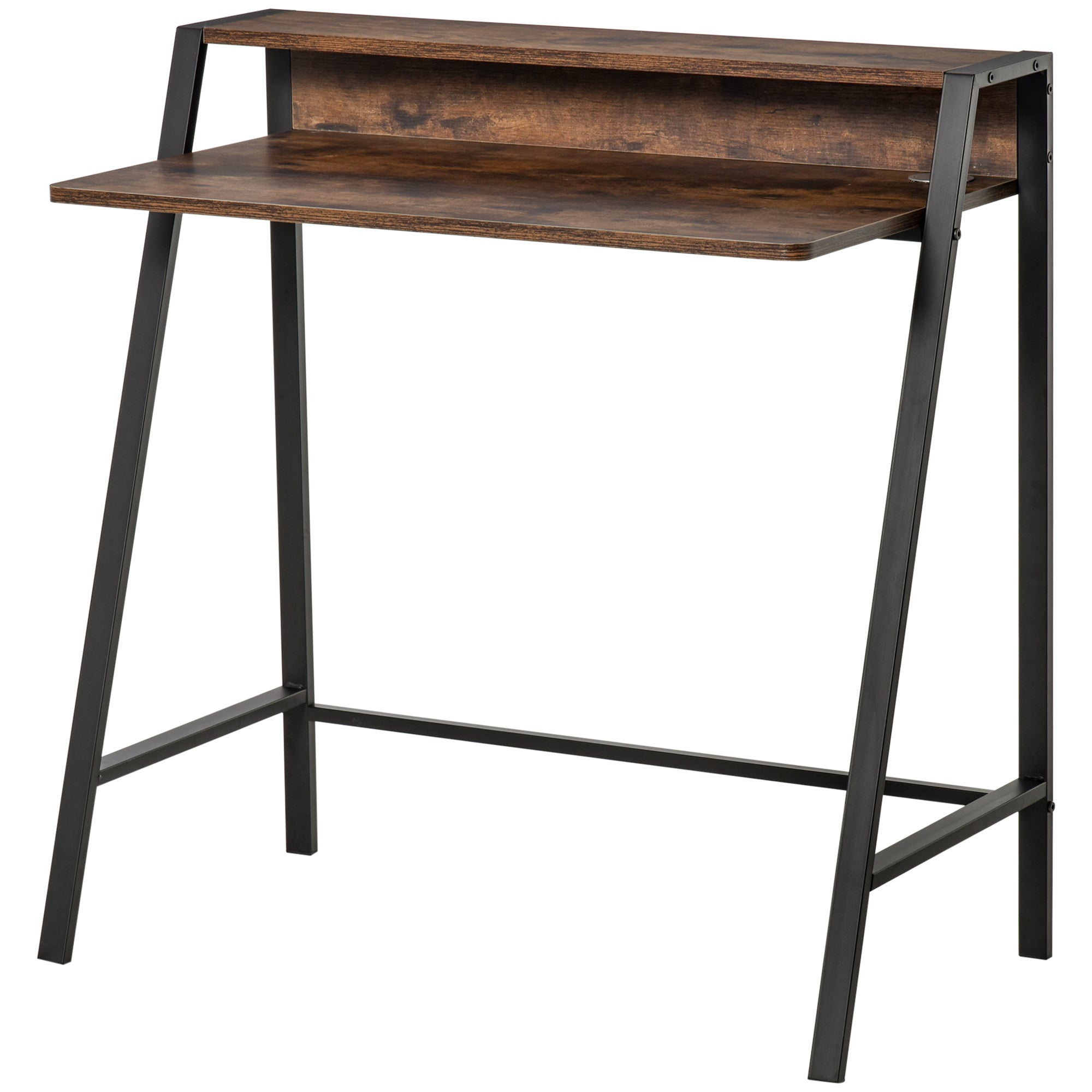 HOMCOM Writing Desk Computer Table Home Office PC Laptop Workstation Storage Shelf 84L x 45W cm Rustic Brown - North Peak Garden Furniture