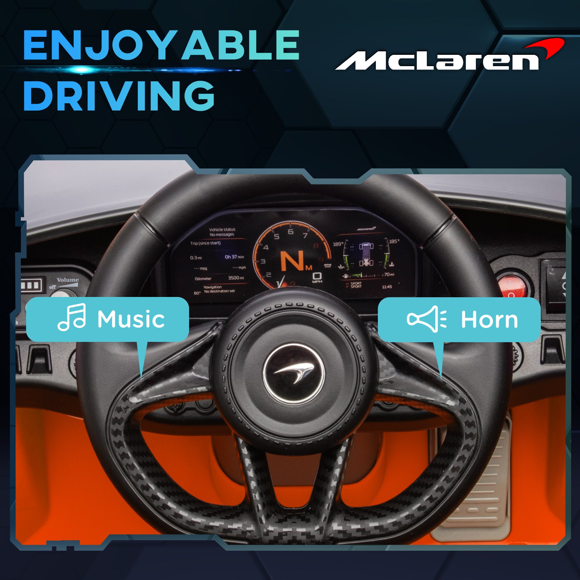 AIYAPLAY McLaren 765LT Licensed 12V Kids Electric Ride on Car with Butterfly Doors Remote Control Transport Wheels Orange - North Peak Garden Furniture