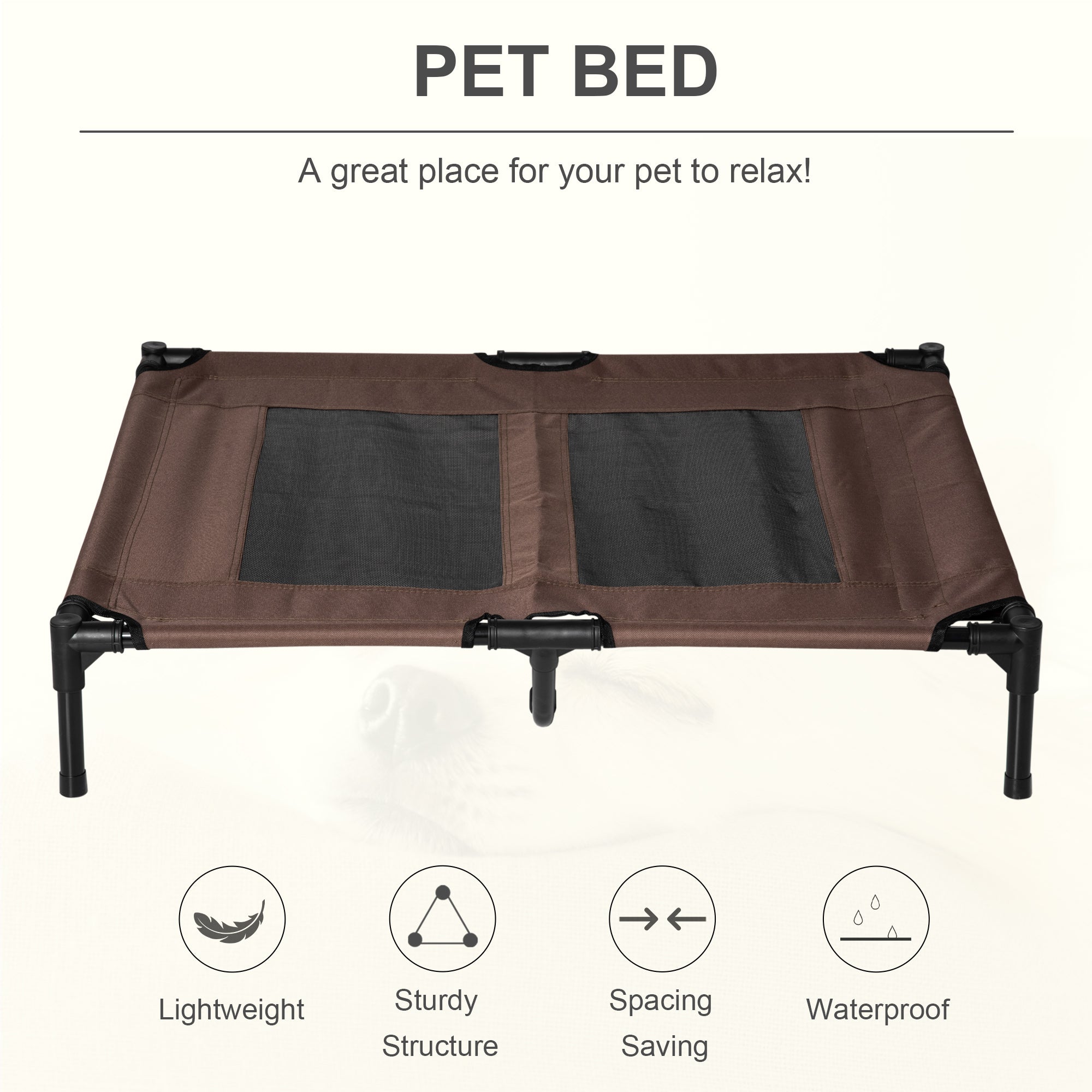 PawHut Large Raised Dog Bed Cat Elevated Lifted Cooling Portable Camping Basket Outdoor Indoor Mesh Pet Cot Metal Frame Brown - North Peak Garden Furniture