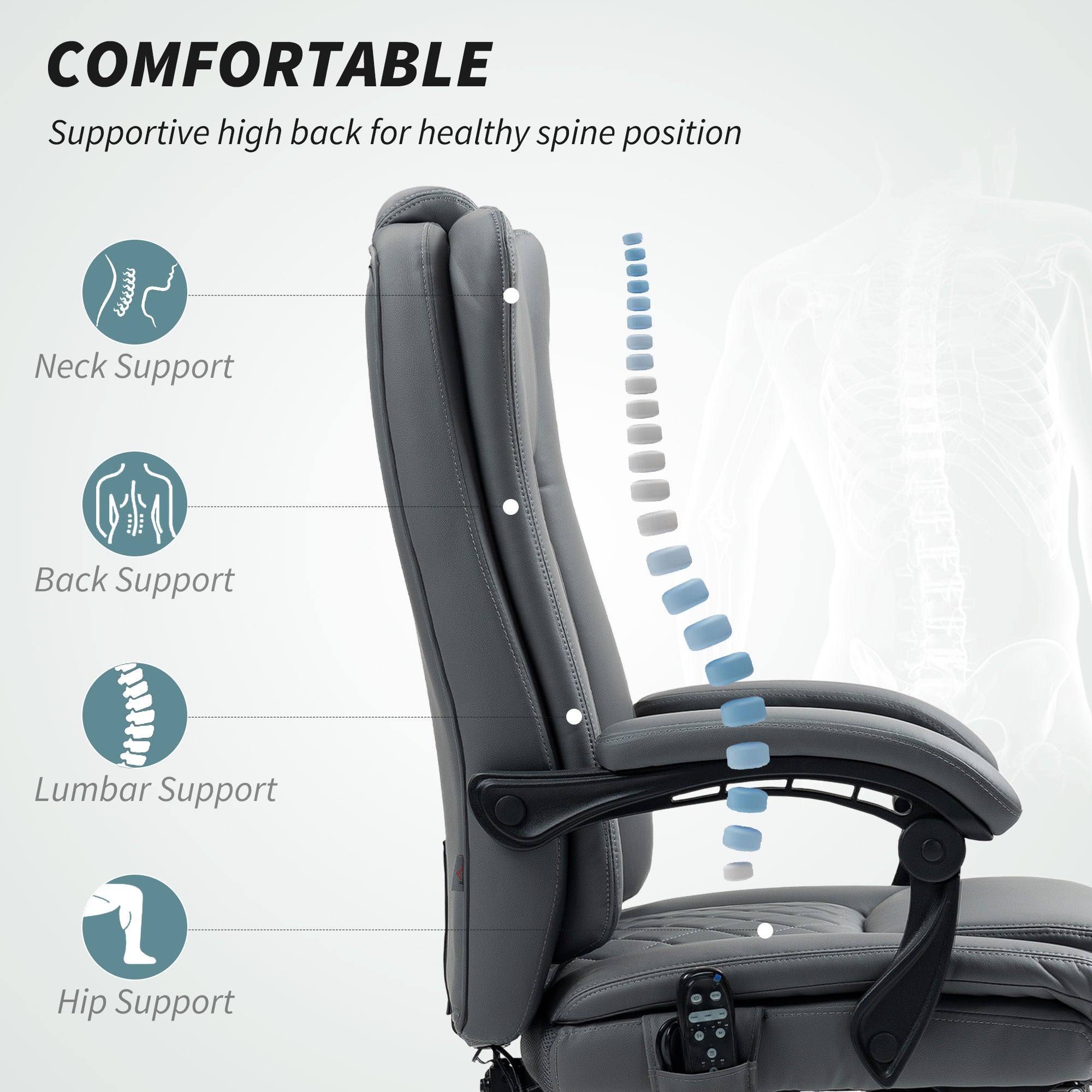 HOMCOM Executive Office Chair with 6-point Massage and Heat - Light Grey - North Peak Garden Furniture