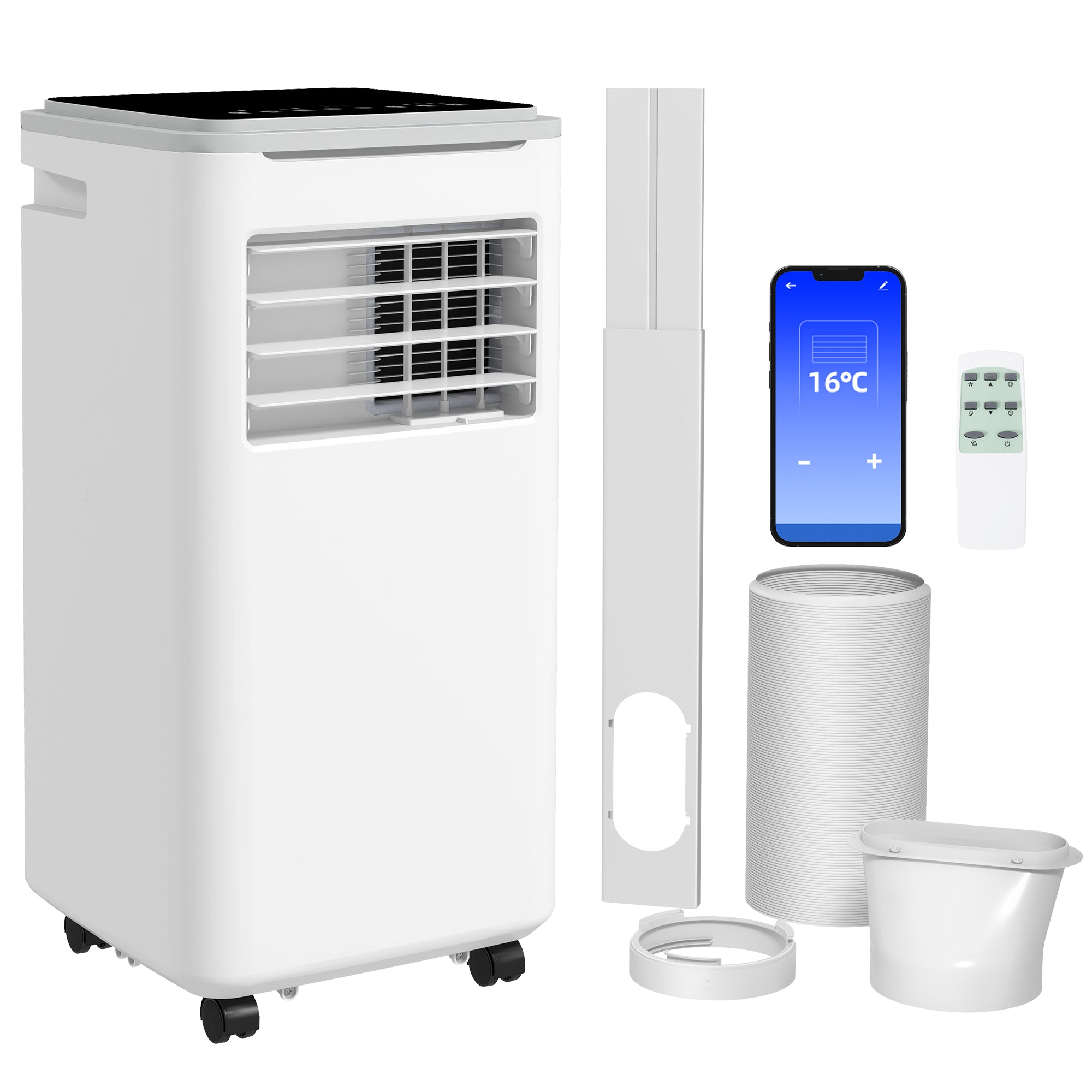 HOMCOM 9000 BTU Portable Air Conditioner, Smart Home WiFi Compatible, 4 in 1 Air Conditioning Unit, Dehumidifier, Fan with Remote, 24H Timer, Window Venting Kit, 20m², R290, A Energy Efficiency