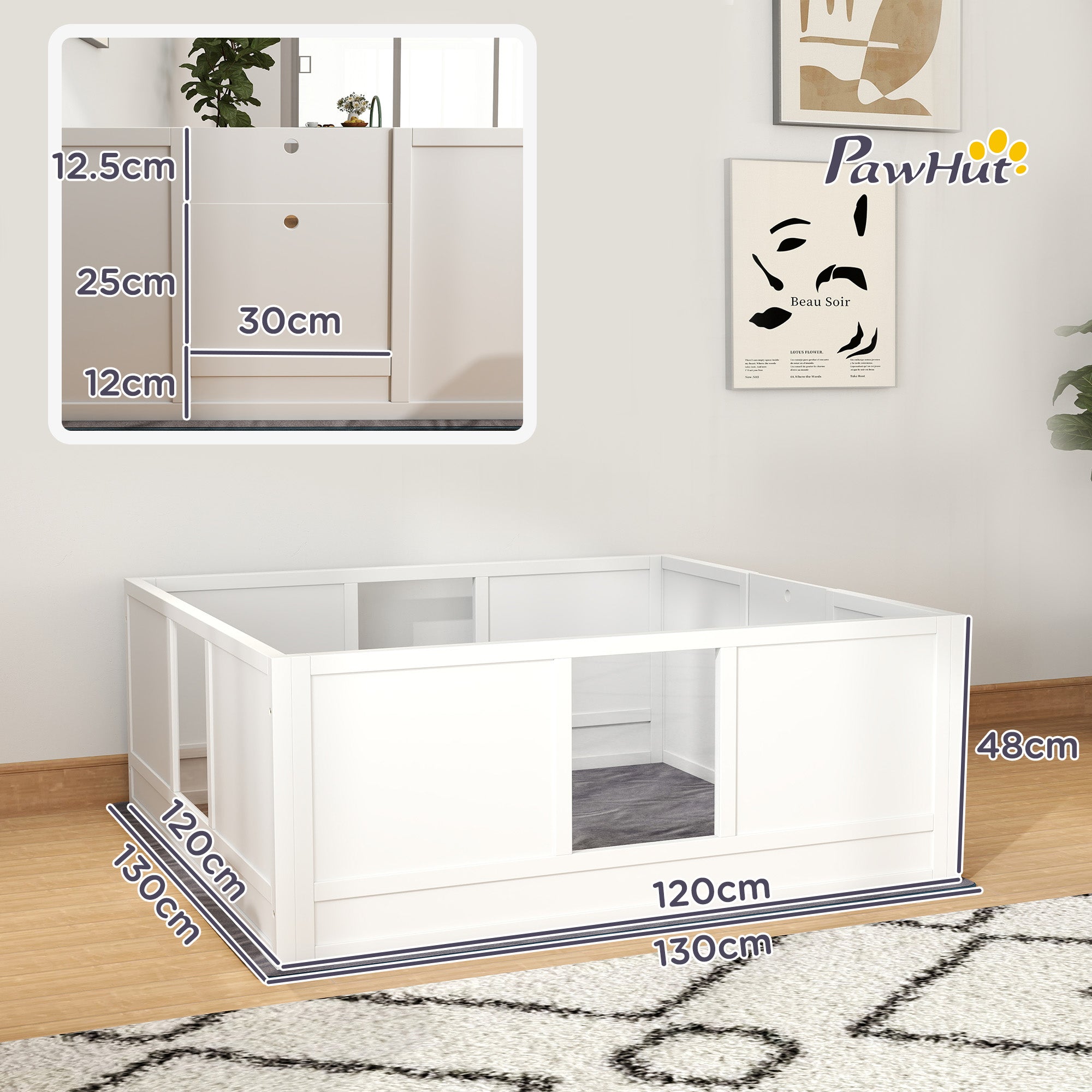 PawHut Whelping Box for Dogs with Whelping Pad, Adjustable Entrance, Non-slip Foot Pads, for Large Dogs, 124 x 120cm - North Peak Garden Furniture