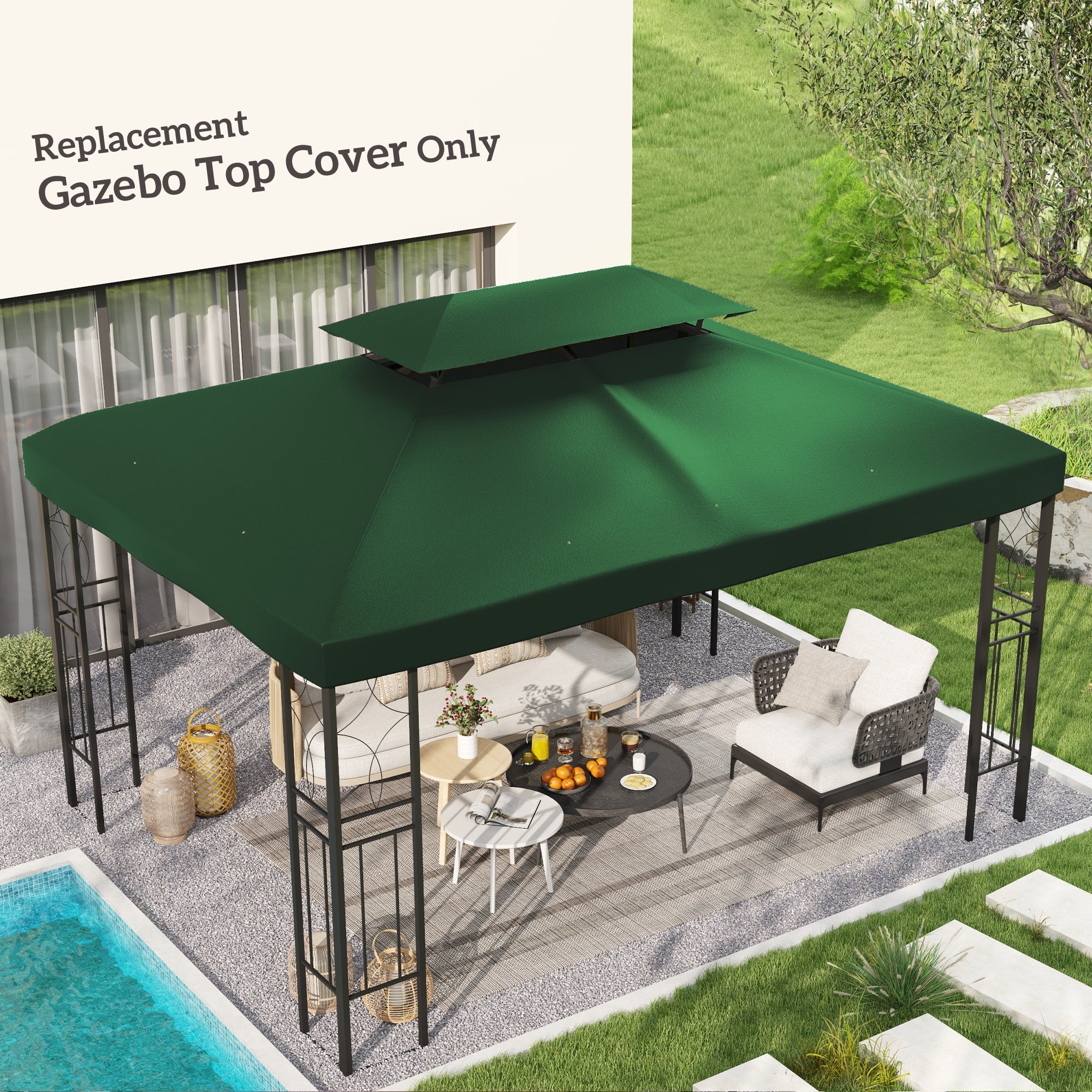 Outsunny Gazebo Roof Replacement, for 3 x 4m Frames - Green - North Peak Garden Furniture