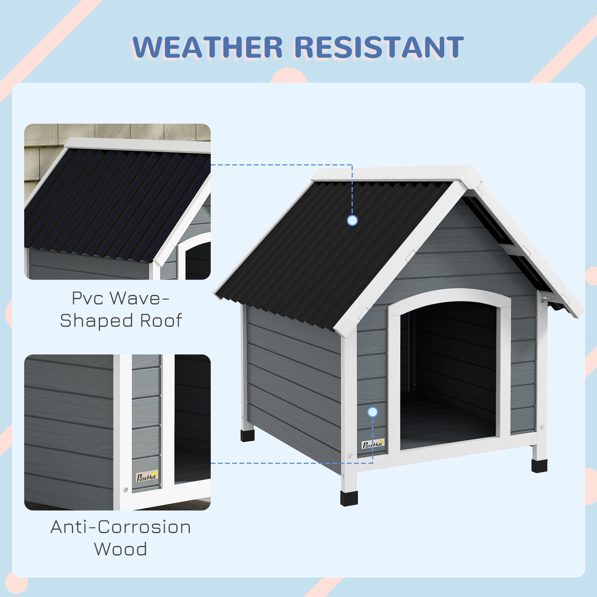 PawHut Outdoor Dog Kennel, Wooden Dog House, with Removable Floor, Anti-Corrosion Wood, for Medium Dogs, 82H x 75W x 88Dcm - North Peak Garden Furniture