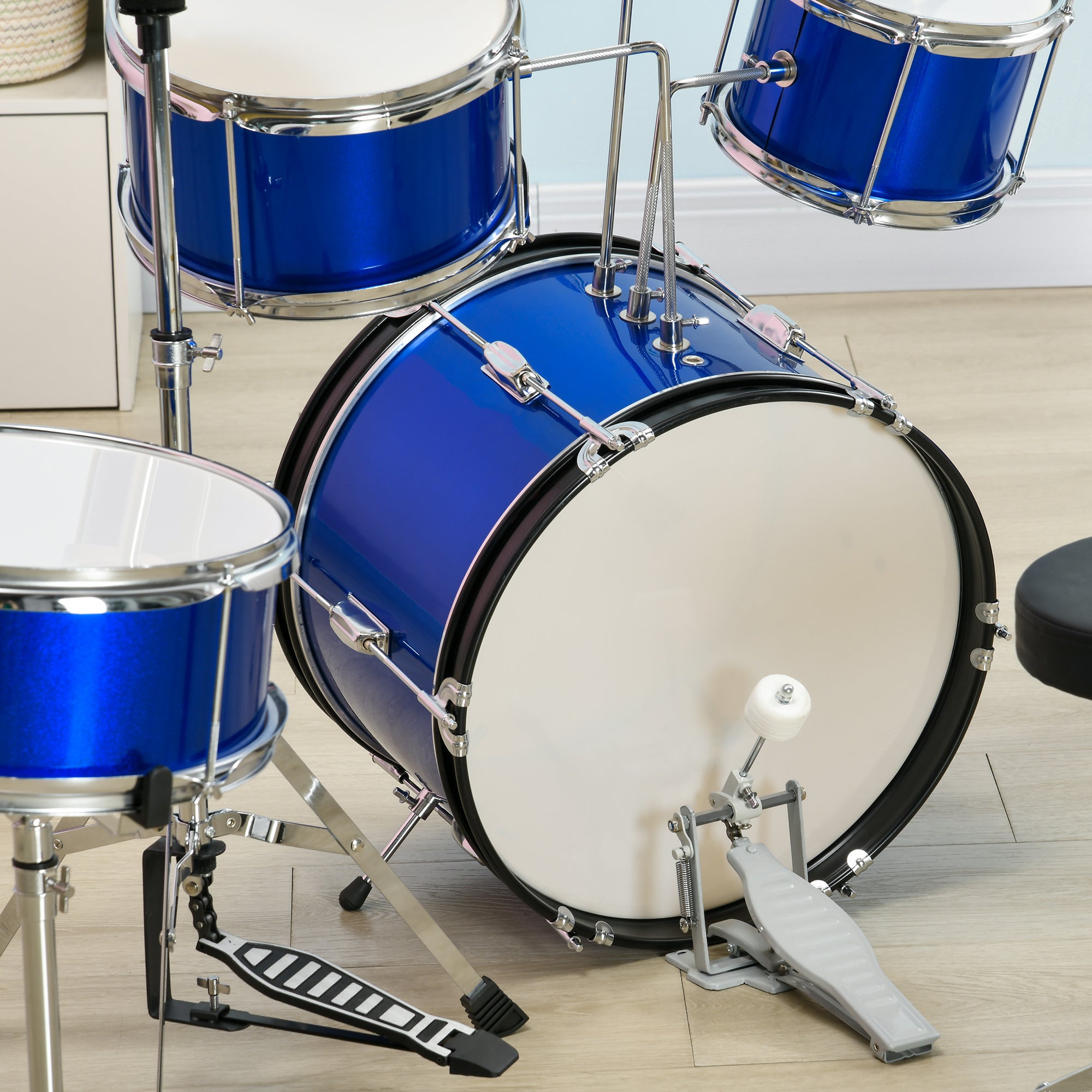 AIYAPLAY 11-Piece Kids Drum Kits w/ Stool, Drumsticks, Pedal, Cymbals, for 3-6 Years, Blue - North Peak Garden Furniture