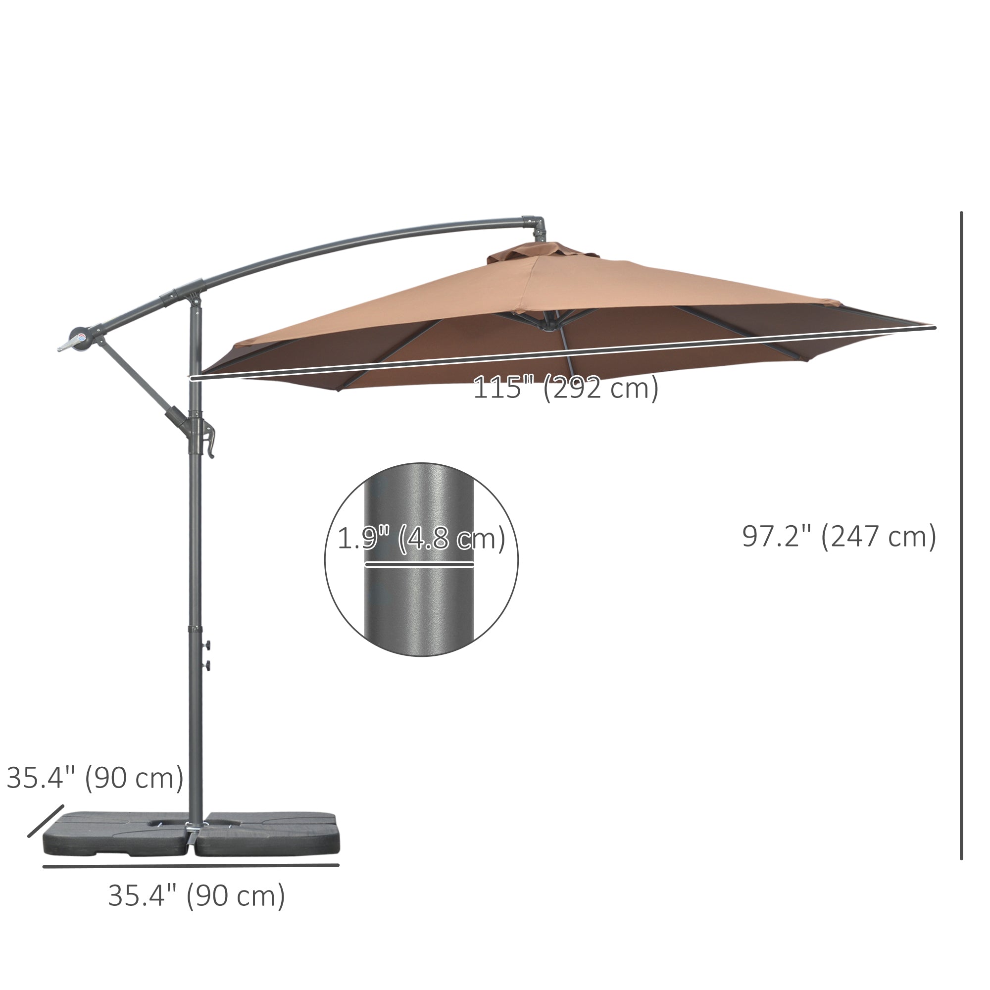 Outsunny 3(m) Garden Banana Parasol Cantilever Umbrella with Crank Handle, Cross Base, Weights and Cover for Outdoor, Hanging Sun Shade, Coffee - North Peak Garden Furniture