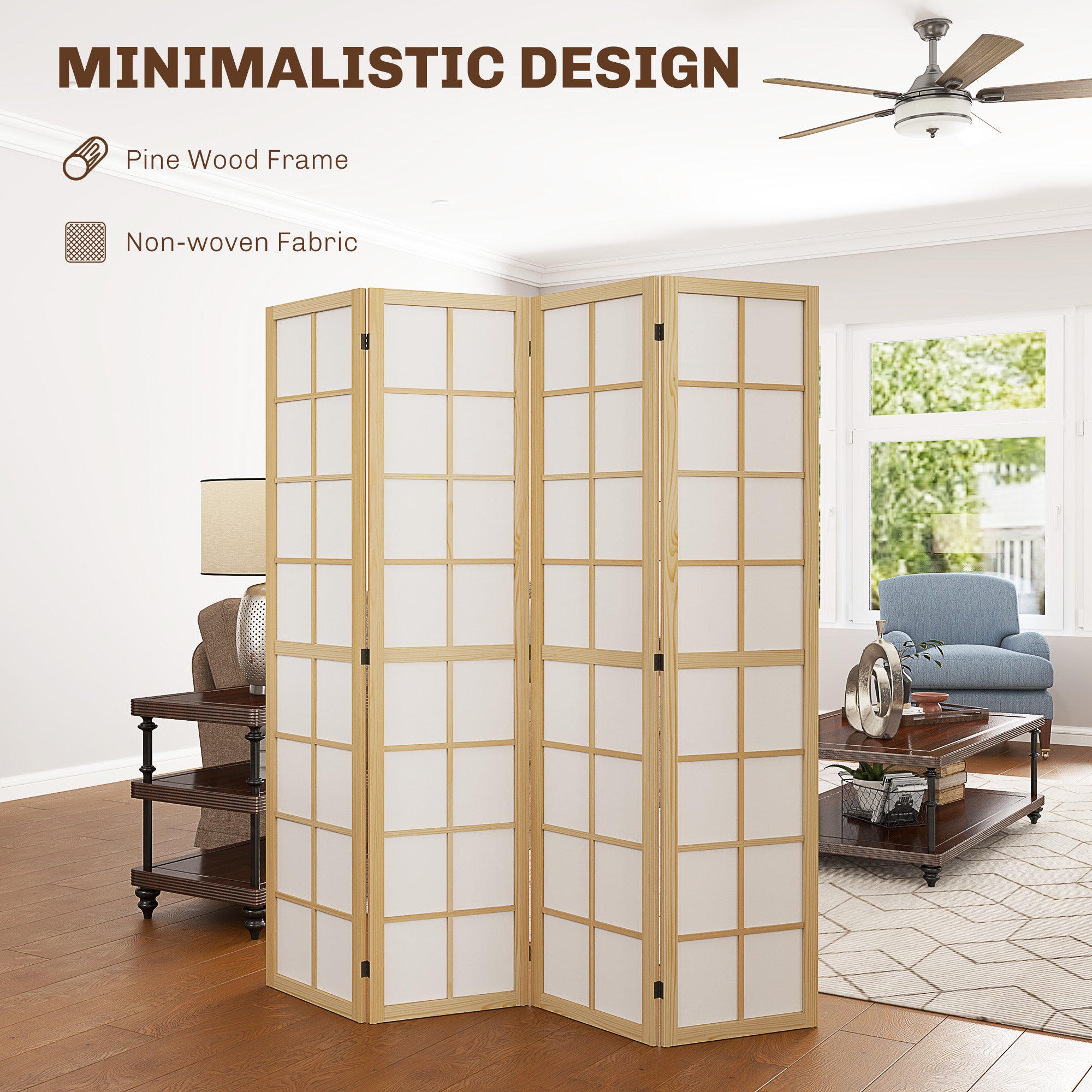 HOMCOM 4 Panel Folding Room Divider, Freestanding Room Separator, Indoor Privacy Screen for Living Room, Bedroom, 160 x 170cm - North Peak Garden Furniture