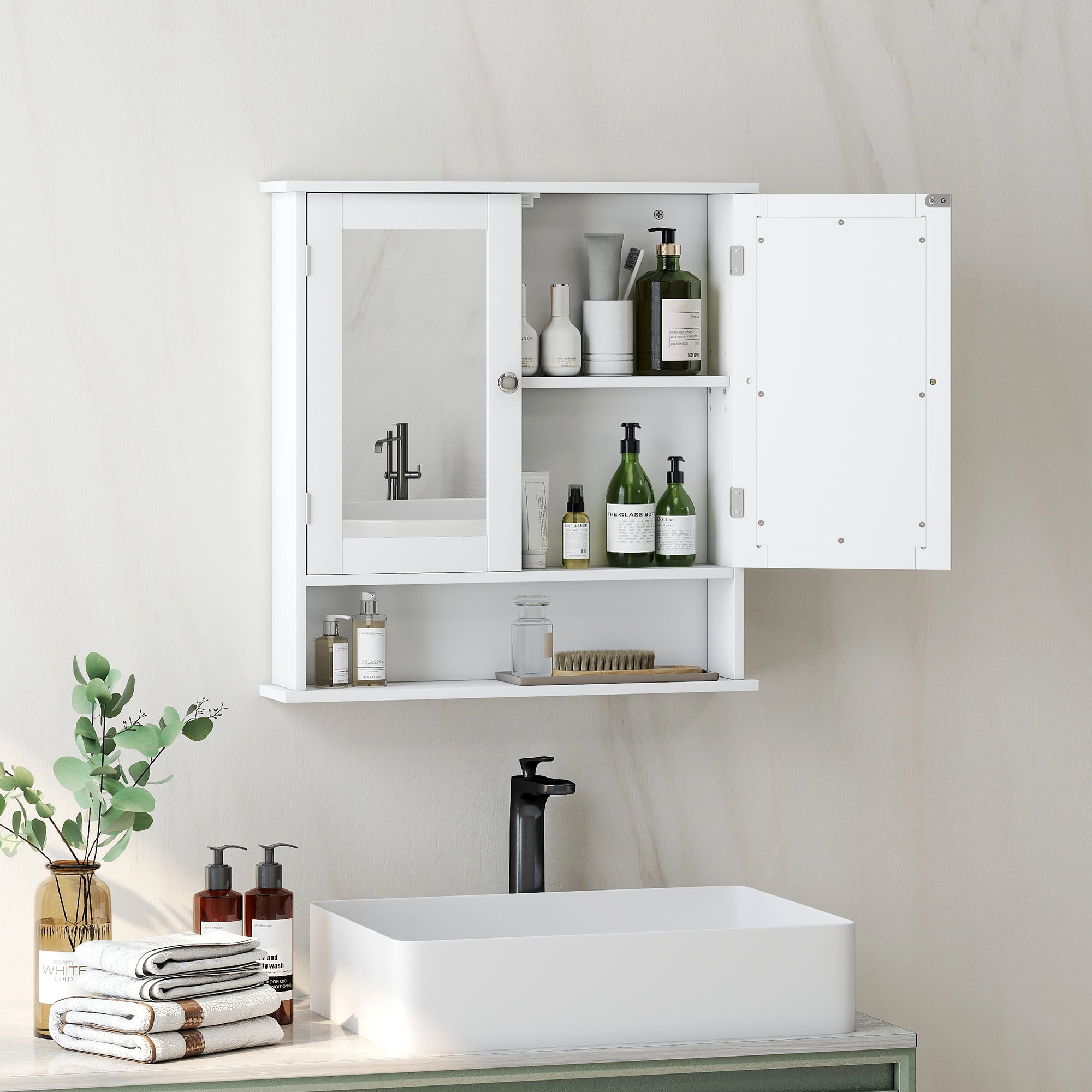 kleankin Bathroom Wall Storage Cabinet - White - North Peak Garden Furniture