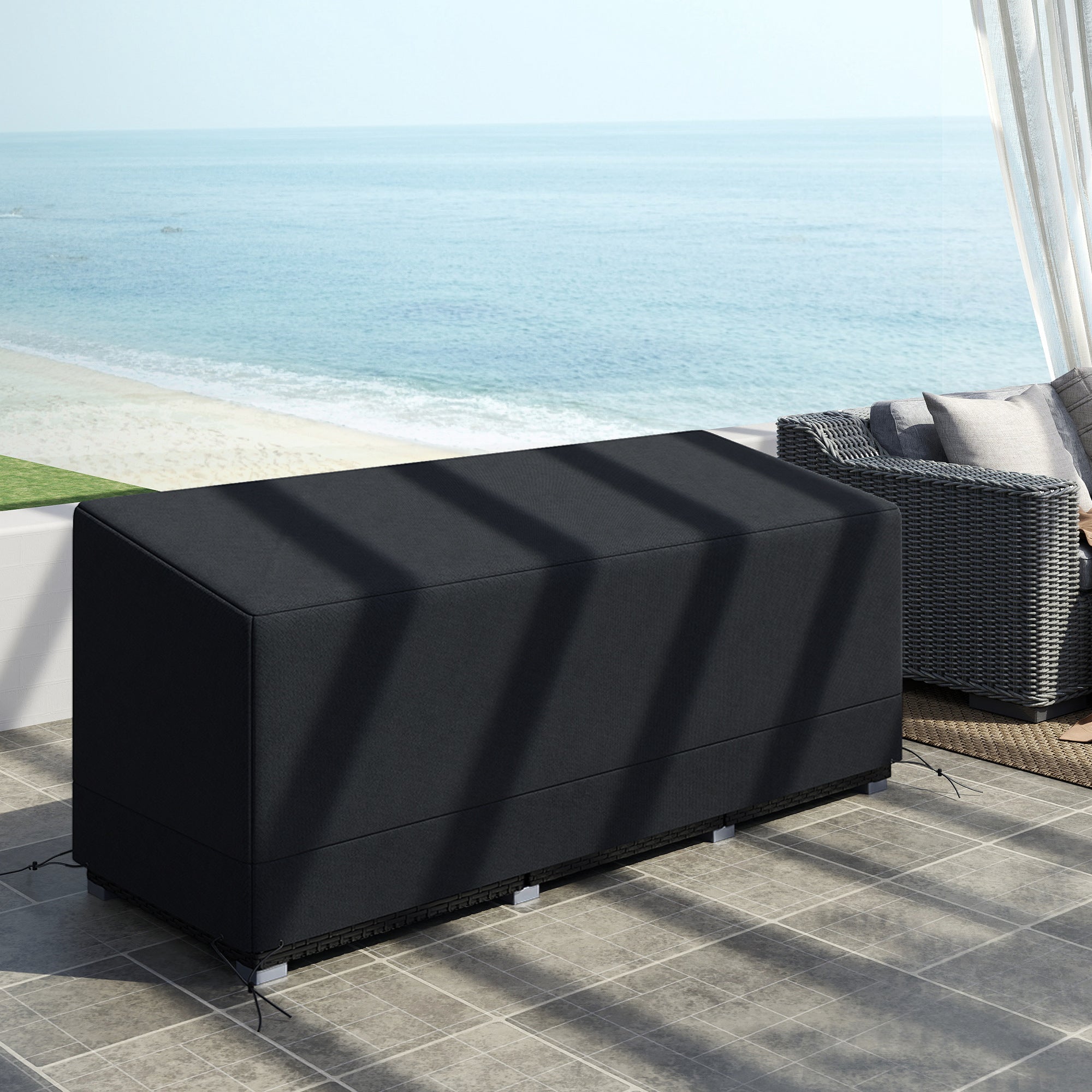 Outsunny Rectangular Patio Garden Furniture Cover Waterproof for 3 Seater Sofa Bistro Set, UV Resistant Protection 600D Oxford Fabric Rattan Lounge Clean Cover, 190 x 72 x 76cm, Black - North Peak Garden Furniture