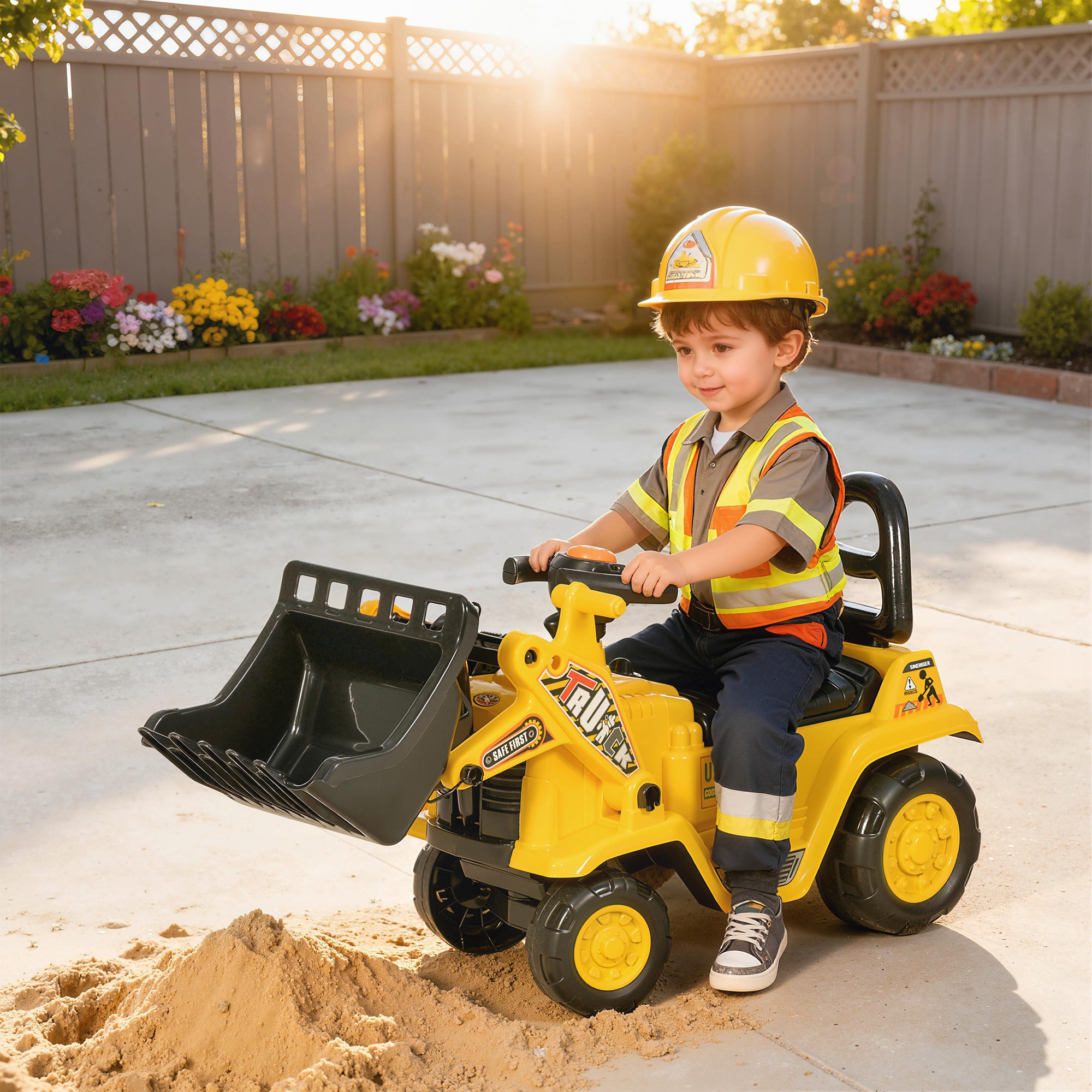 HOMCOM NO POWER 3 in 1 Ride On Toy Bulldozer Toddler Digger Excavator Scooter Storage Cart Toilet Pretend Play Construction Truck
