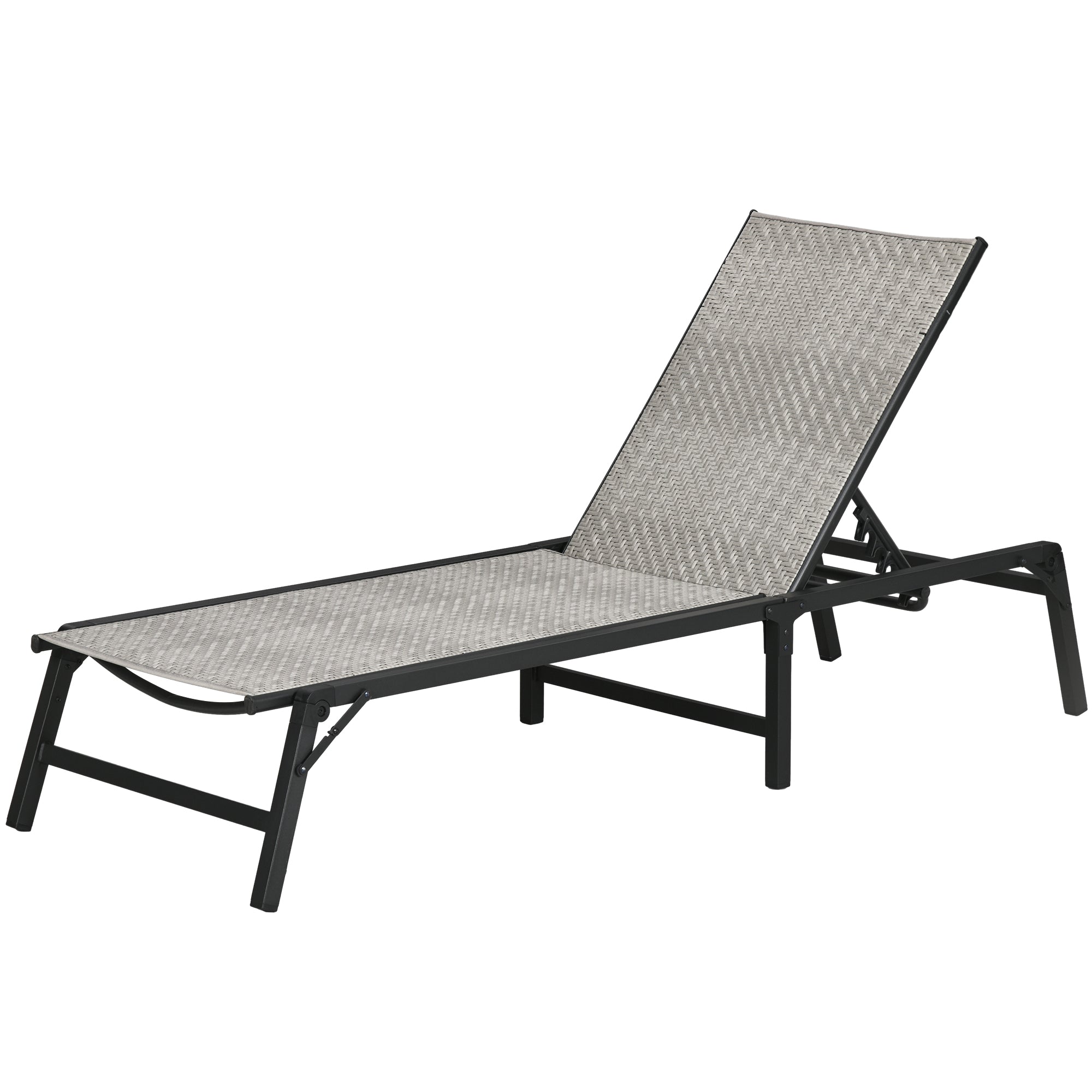 Outsunny Foldable Rattan Sun Lounger with 5-Level Adjust Backrest, Recliner Chair, Mixed Grey