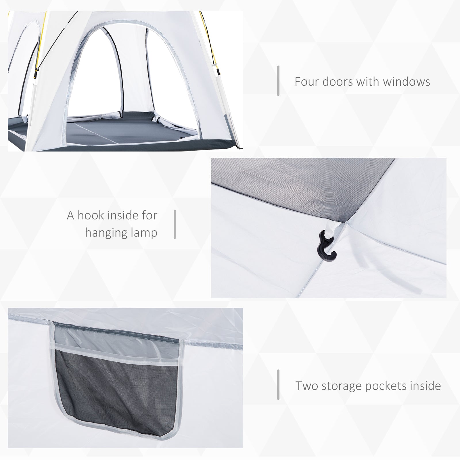 Outsunny 4 Person Automatic Camping Tent, Outdoor Pop Up Tent, Portable Backpacking Dome Shelter, Light Grey - North Peak Garden Furniture