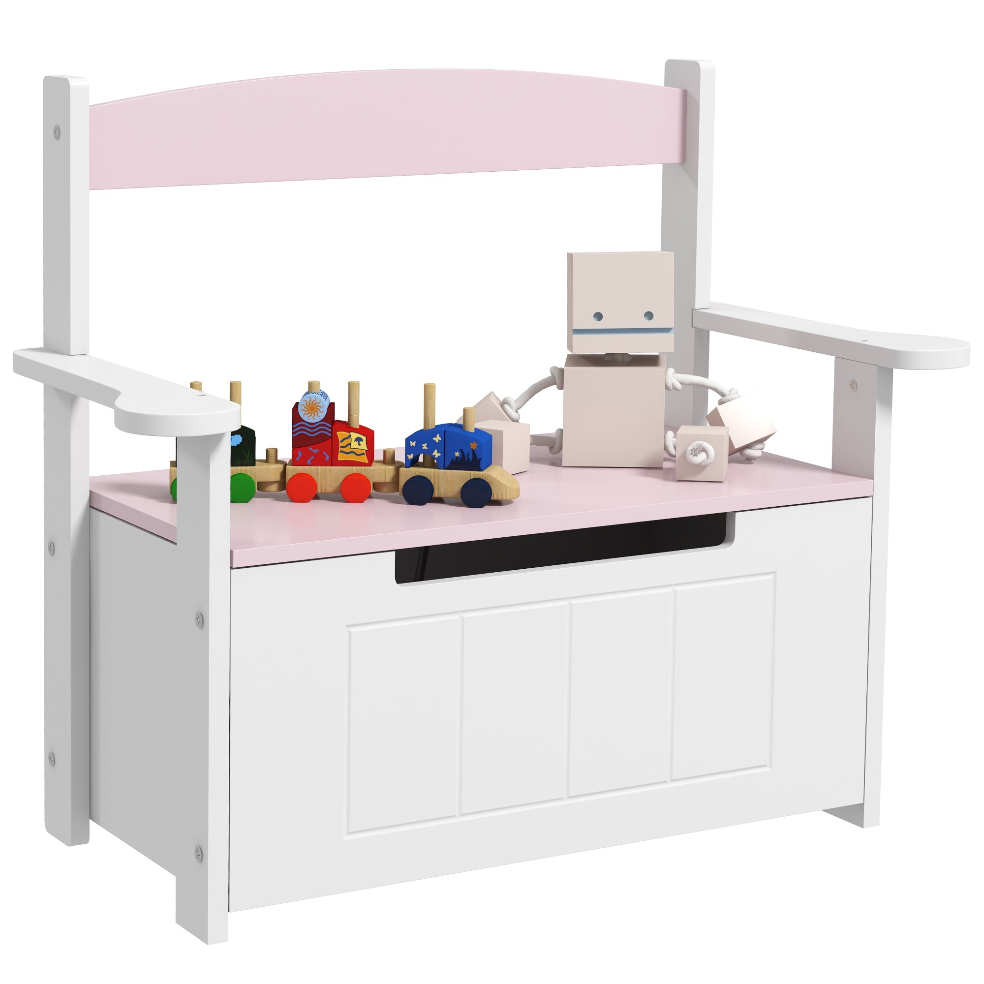 AIYAPLAY 2-in-1 Toy Box for Kids with Lid for Bedroom, Nursery, Playroom, Pink - North Peak Garden Furniture