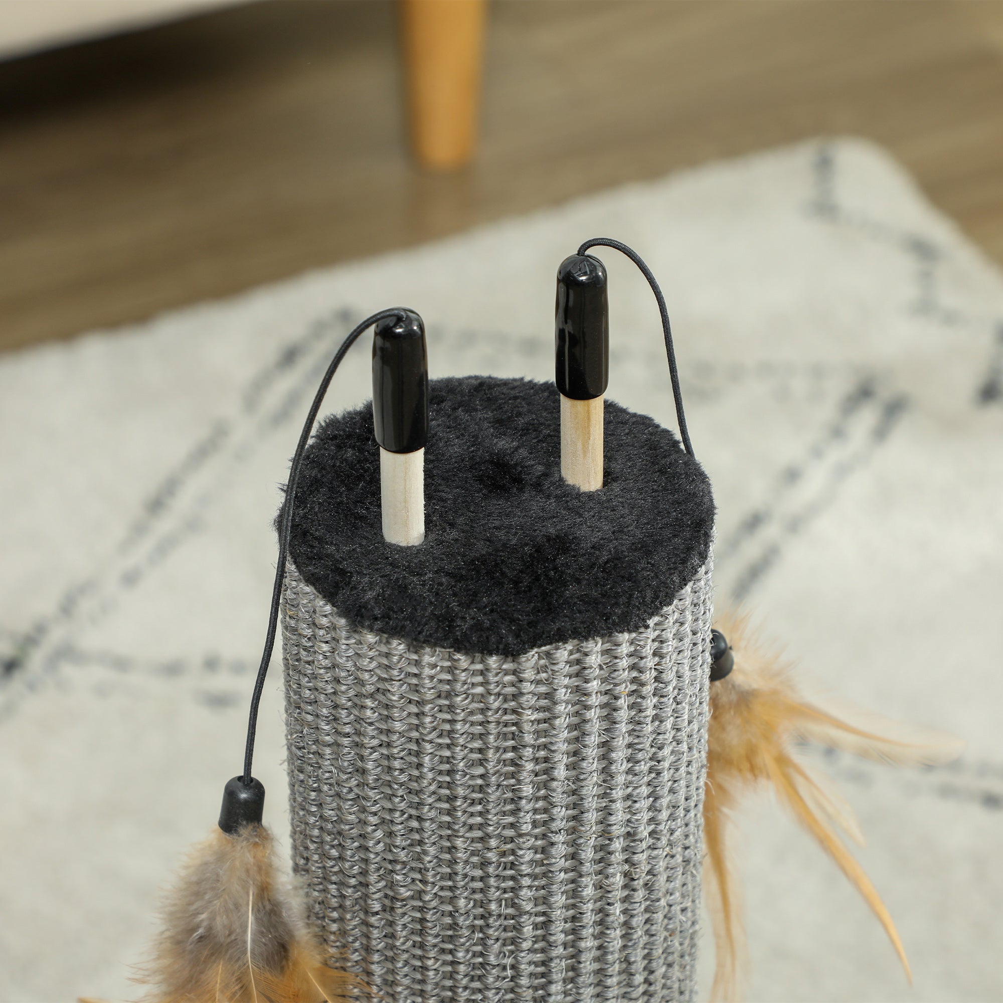 PawHut 78cm Tall 2 in 1 Cat Scratching Post with 3 Toy Feathers, Black - North Peak Garden Furniture