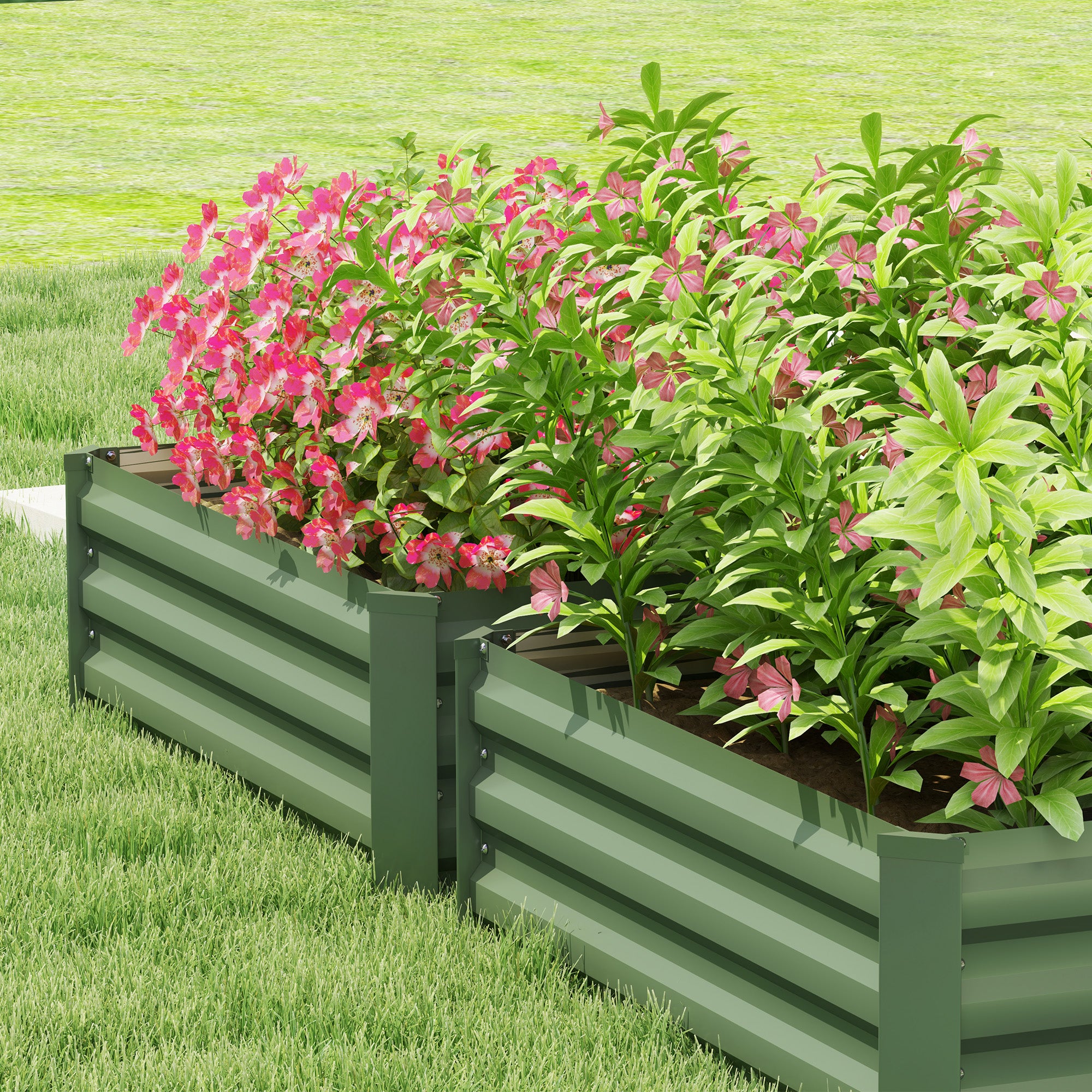 Outsunny Set of Two 60 x 100cm Galvanised Steel Planters, Green