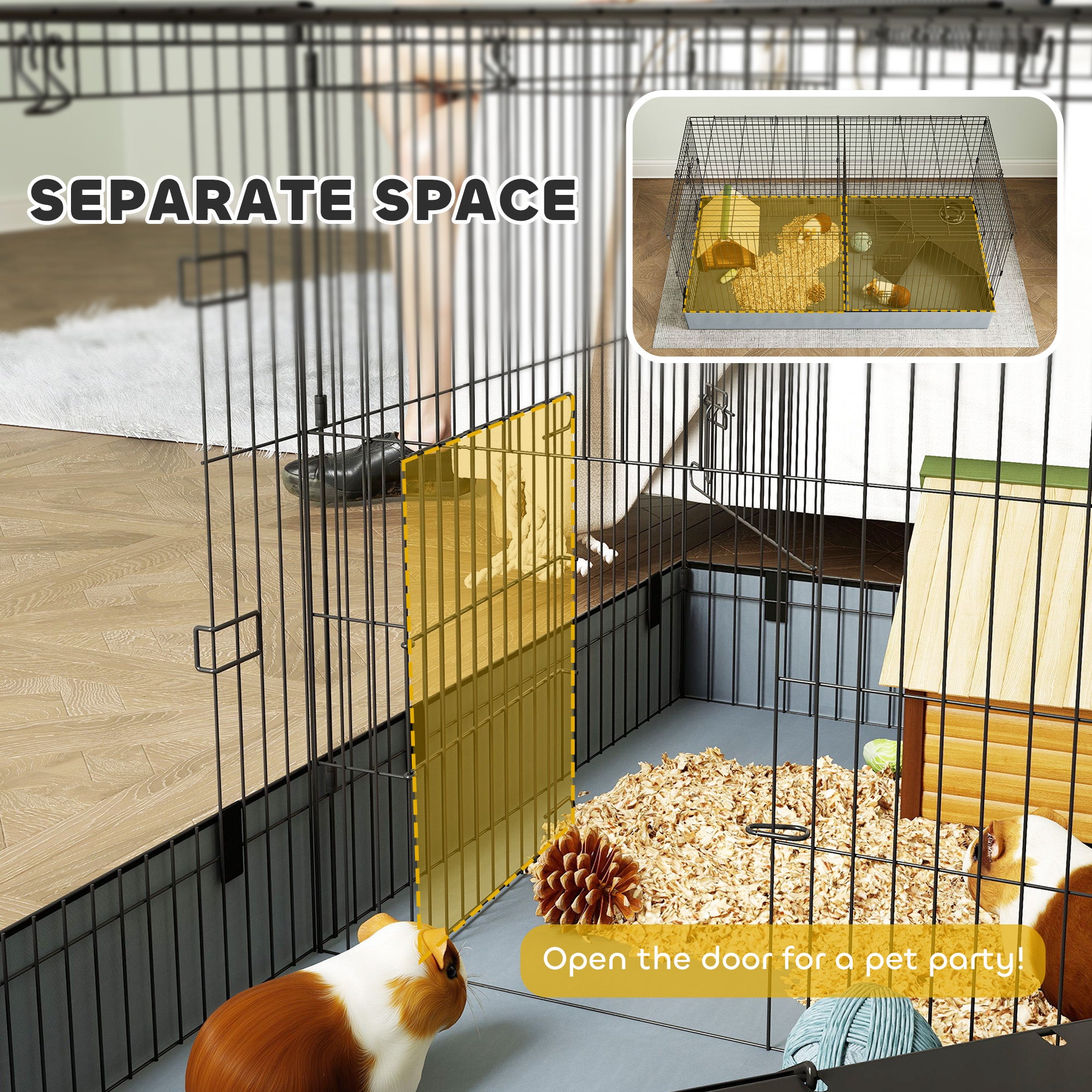 PawHut 2 in 1 Guinea Pig Cage, Rabbit Cage Pet Playpen with 2 Separate Area, Waterproof Oxford Fabric Floor for Hedgehogs - North Peak Garden Furniture