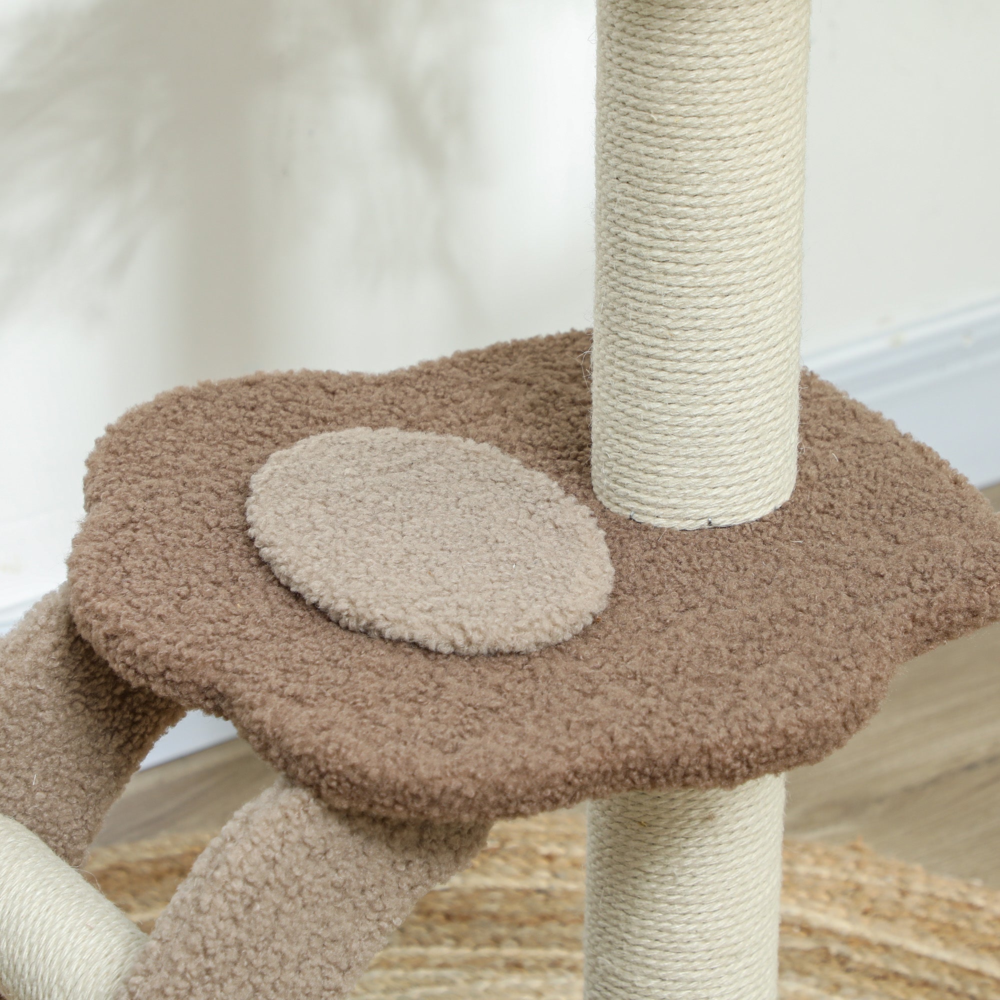 PawHut Cat Tee for Indoor Cats, 88cm Cat Tower with Sisal Scratching Post, Hanging Ball, Large Cat Perch, Stairs, Brown - North Peak Garden Furniture