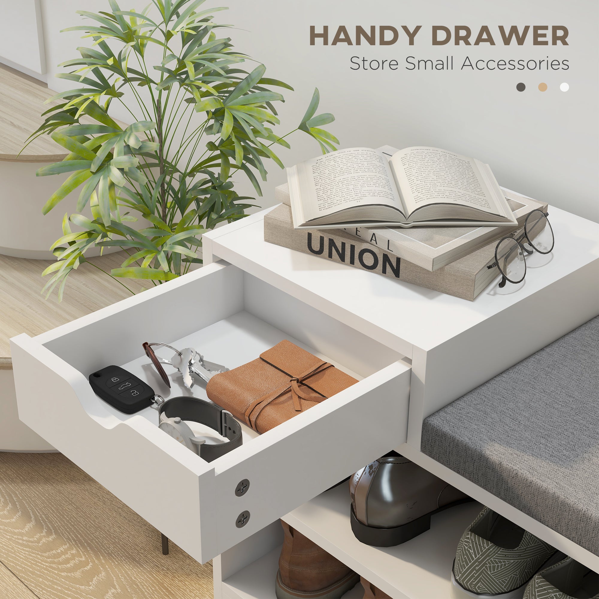 HOMCOM Multi-Compartment Shoe Bench, with Seat - White - North Peak Garden Furniture
