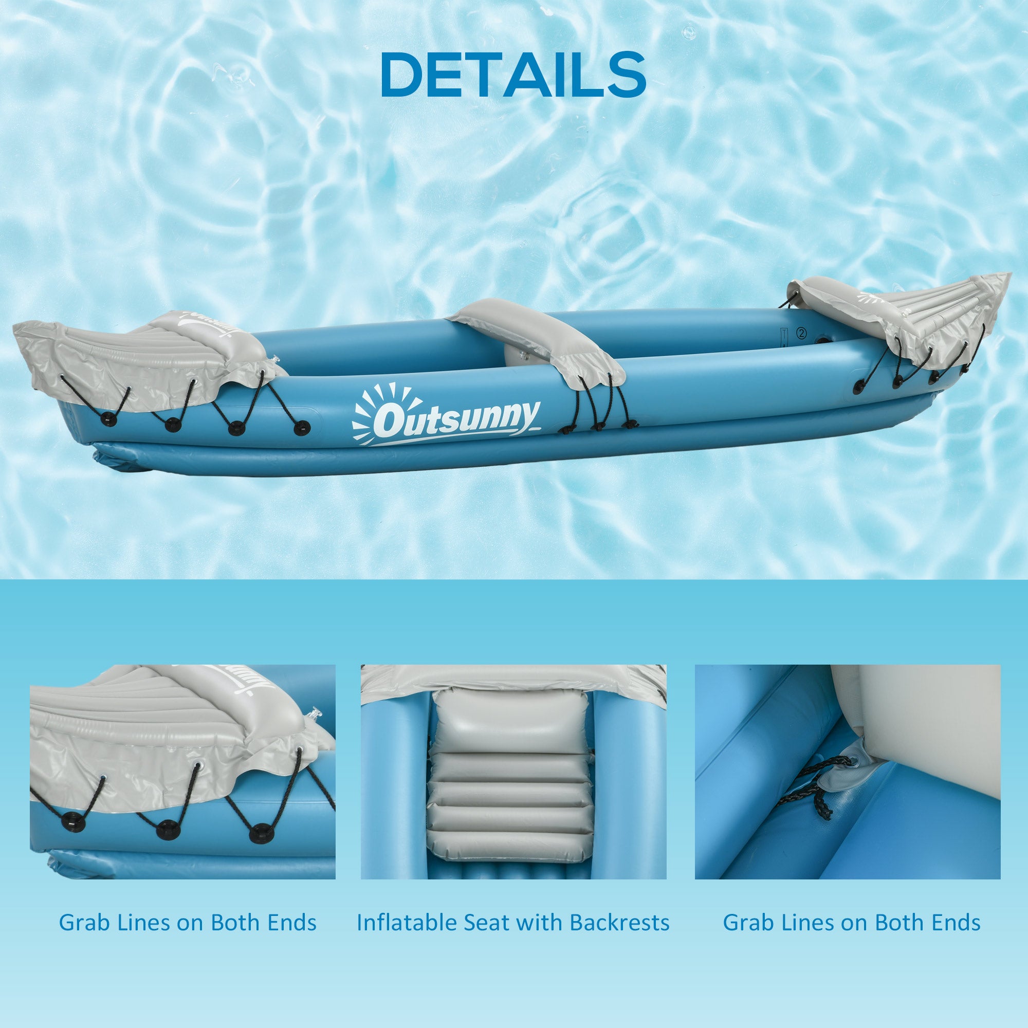 Outsunny Inflatable Kayak, Two-Person Inflatable Canoe Boat Set with Air Pump, Aluminium Oars, 318 x 80 x 50cm - Blue