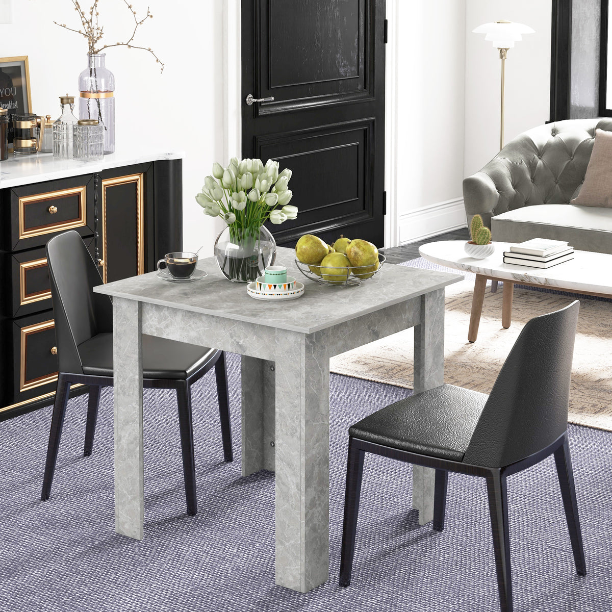 HOMCOM Square Dining Table, Modern Small Dining Table with Faux Cement Effect, Space Saving, Cement Grey