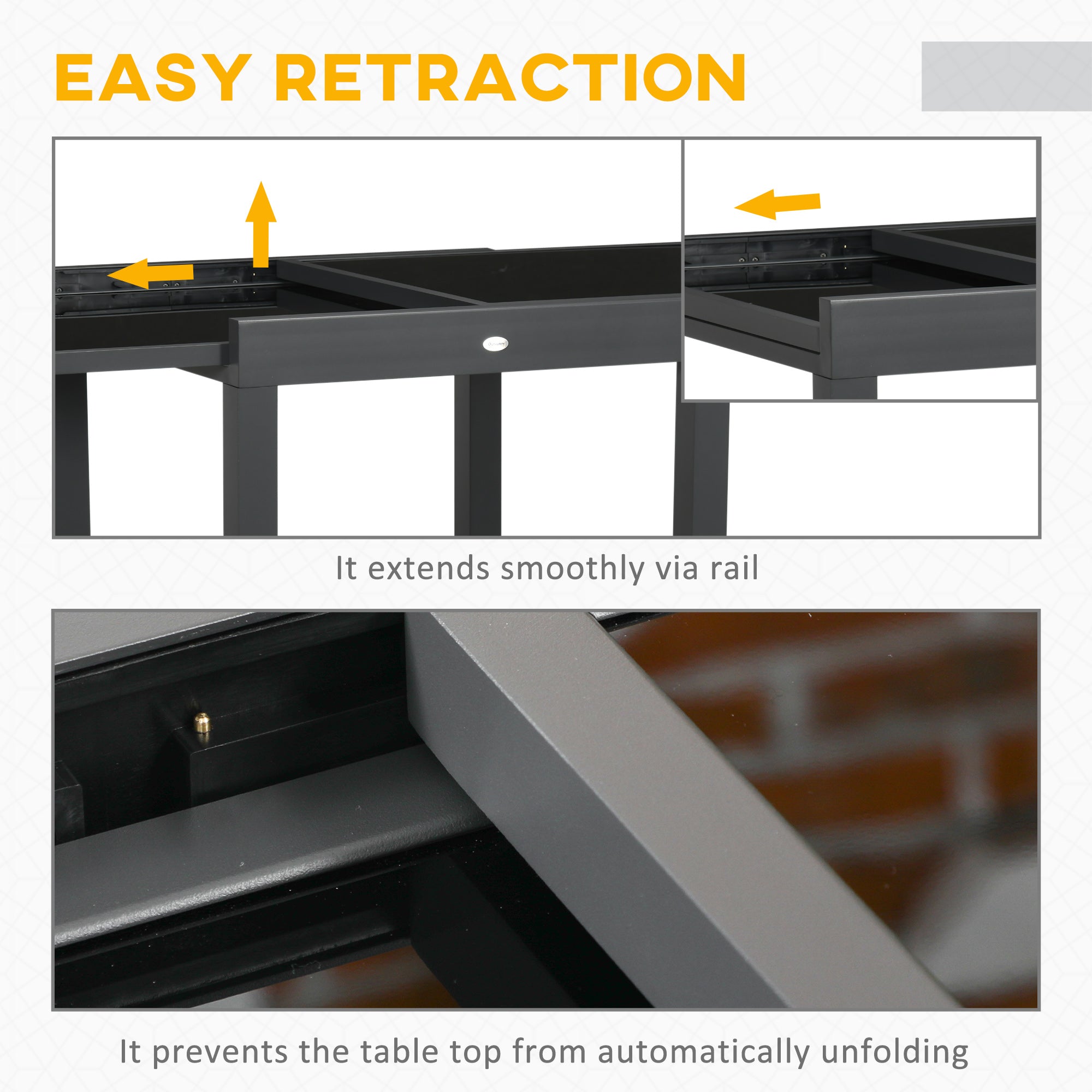 Outsunny Extending Garden Table, Outdoor Dining Table with Aluminium Frame and Tempered Glass Tabletop, 80/160 x 80 x 75 cm, Black - North Peak Garden Furniture
