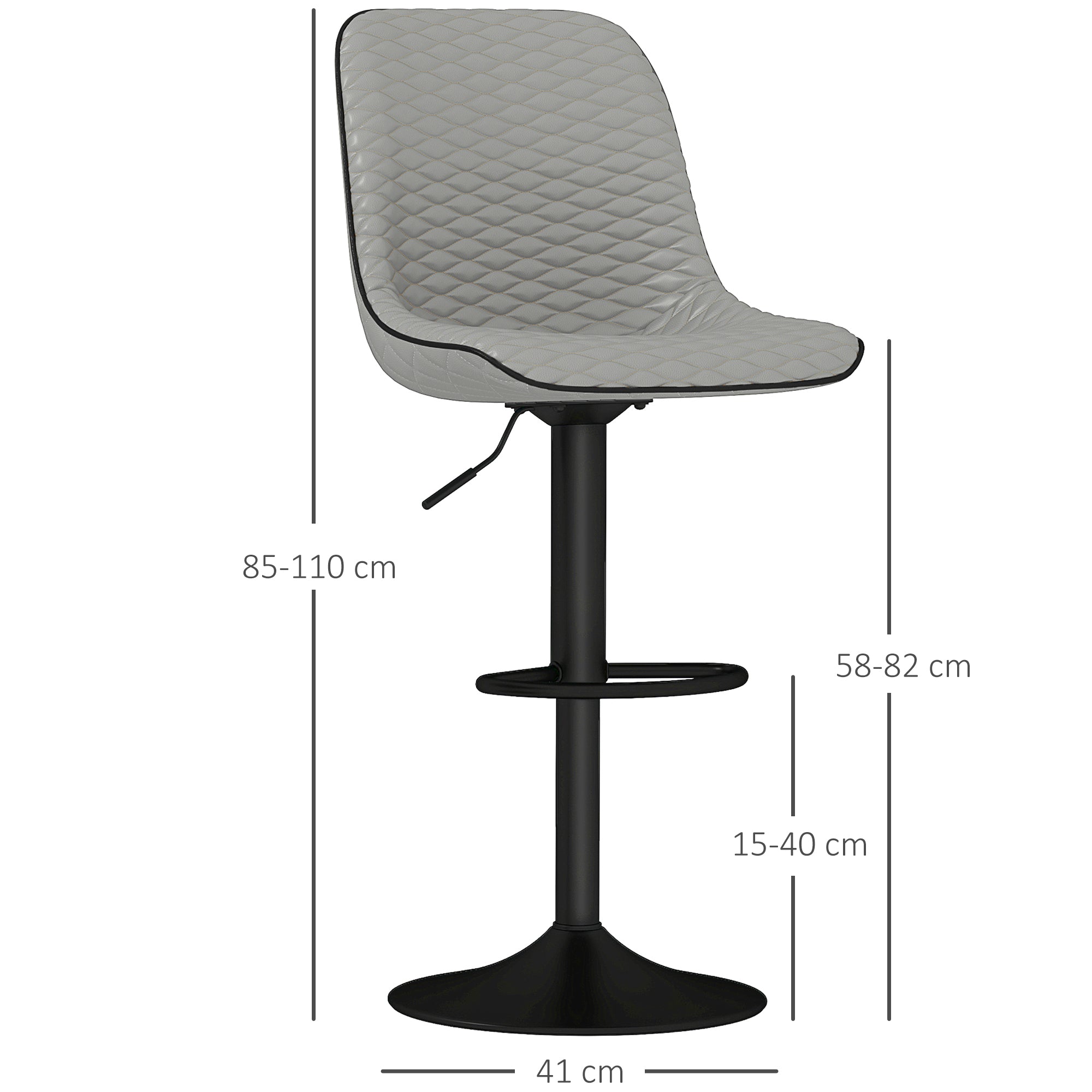 HOMCOM Set of Two Faux Leather Bar Stools - Grey - North Peak Garden Furniture