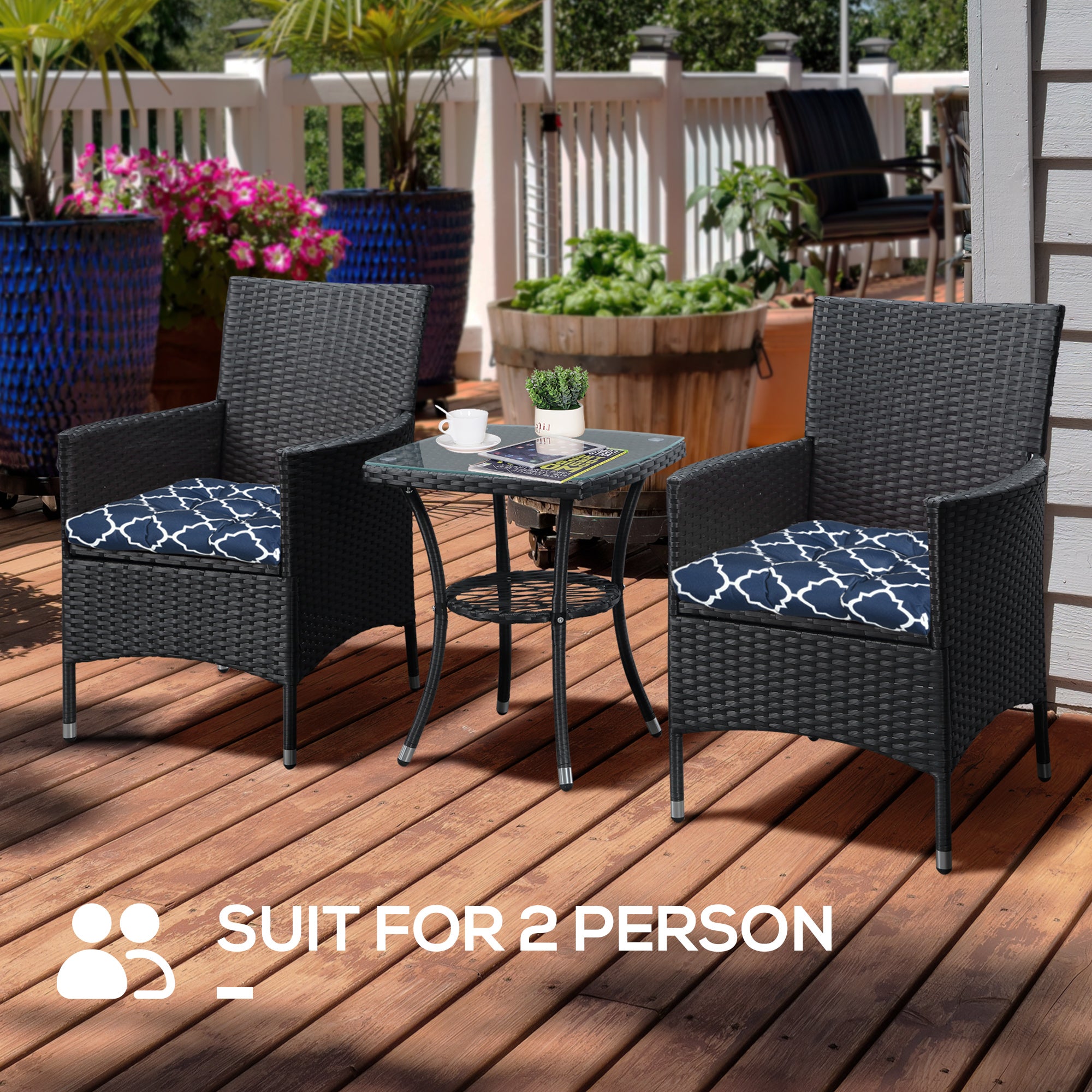 Outsunny Set of Two Patterned Outdoor Seat Cushions - Blue/White - North Peak Garden Furniture