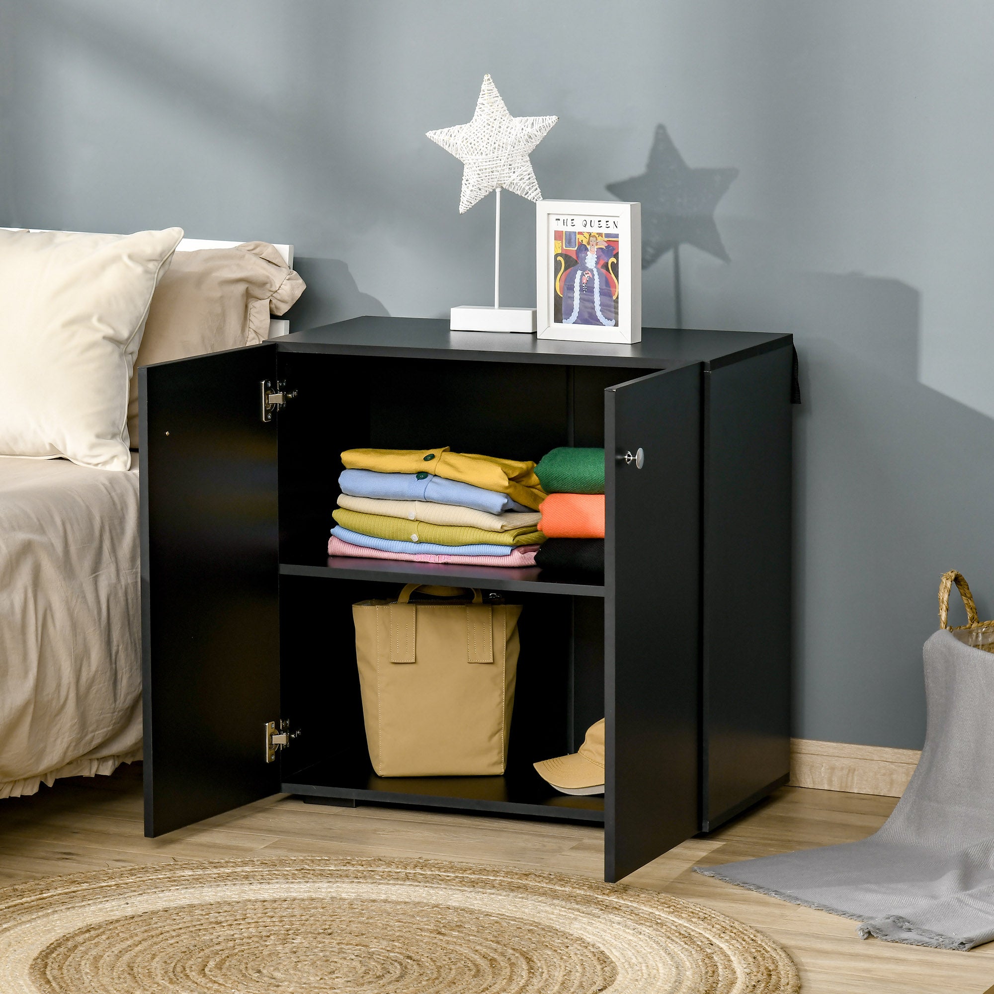 HOMCOM Storage Cabinet w/ Two Shelves Wooden Sideboard Freestanding Kitchen Cupboard Bookcase - Black - North Peak Garden Furniture