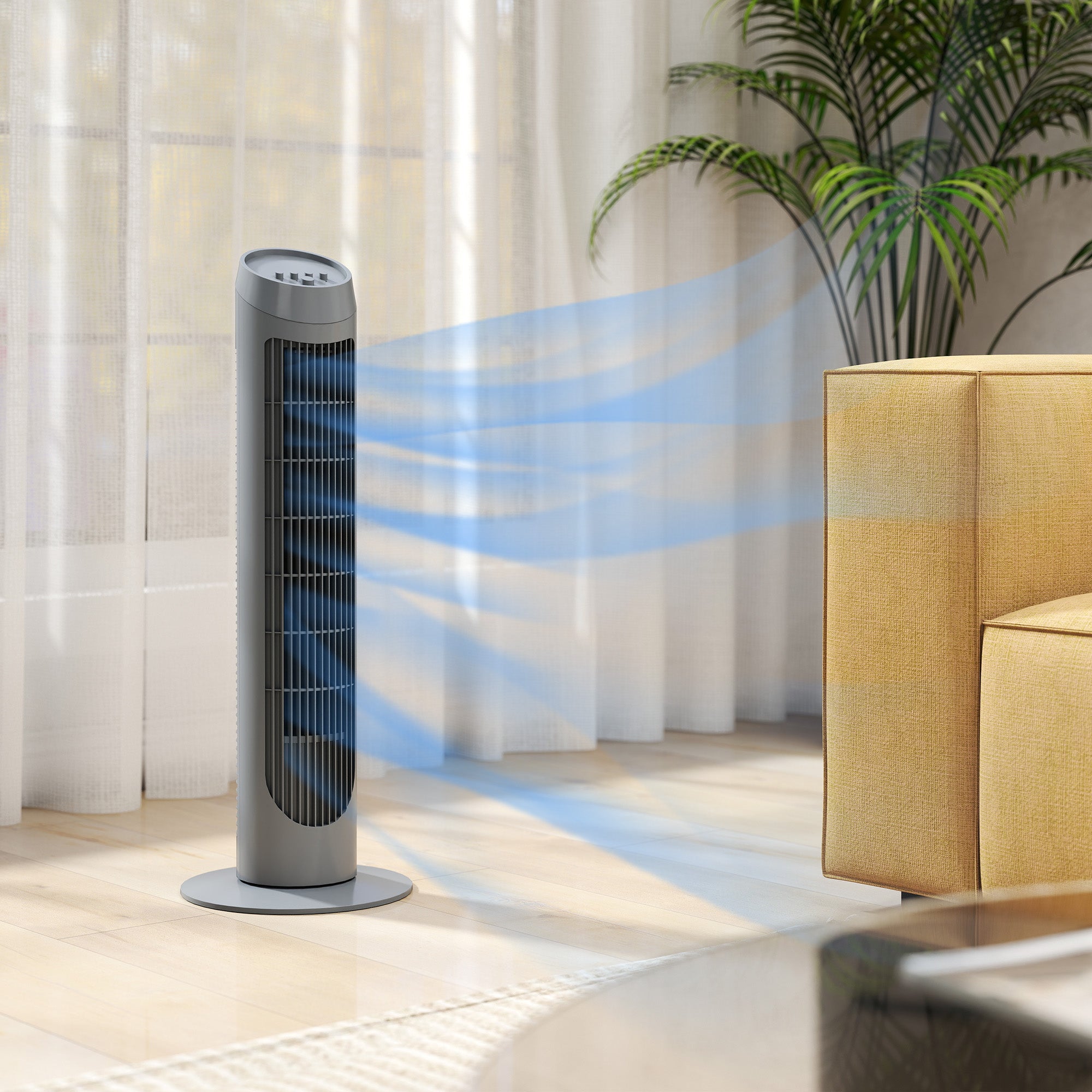 HOMCOM Tower Fan for Bedroom Cooling, 75cm Electric 70° Oscillating with 3 Speed Settings, Standing Floor Fan, Grey