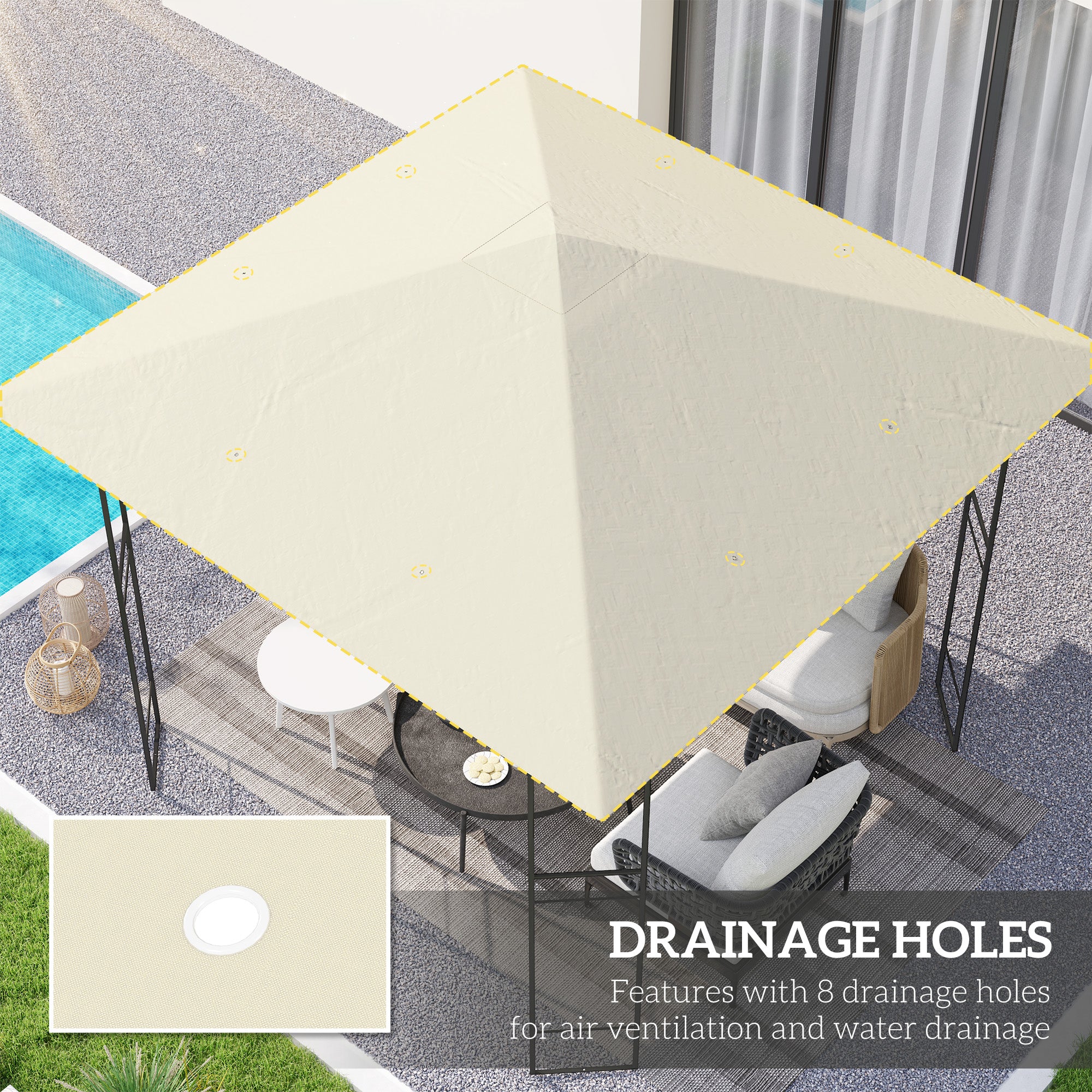 Outsunny 3 x 3(m) Gazebo Canopy Replacement, for 01-0867 - Cream - North Peak Garden Furniture