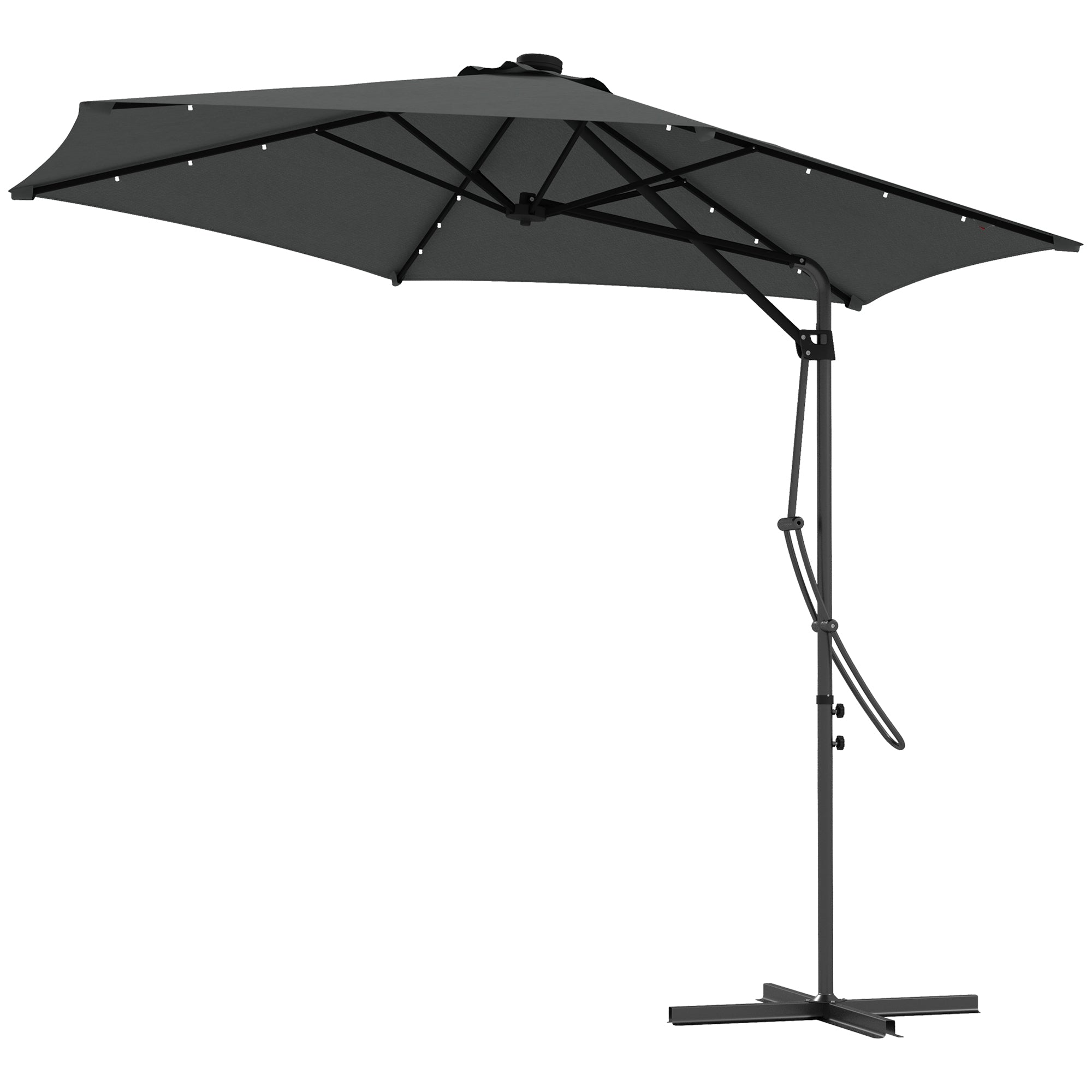 Outsunny 3m LED Parasol Umbrella, with Base and Cover - Grey