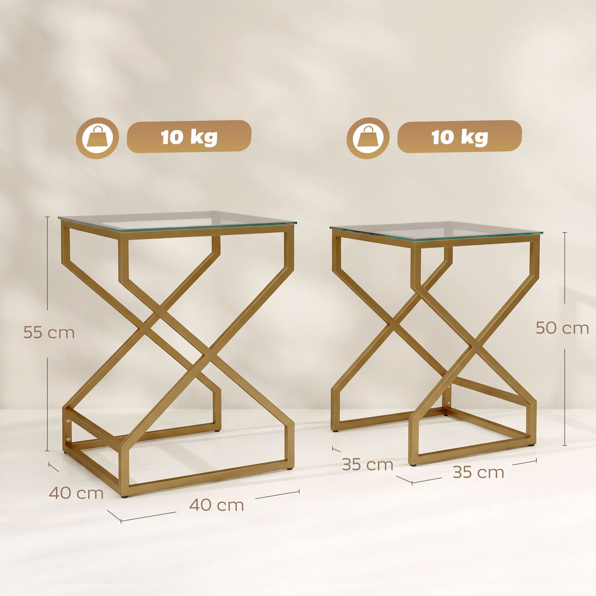 HOMCOM Nest of Tables, Side Table Set of 2 with Transparent Top, Coffee Table Set with Tempered Glass Top, Transparent